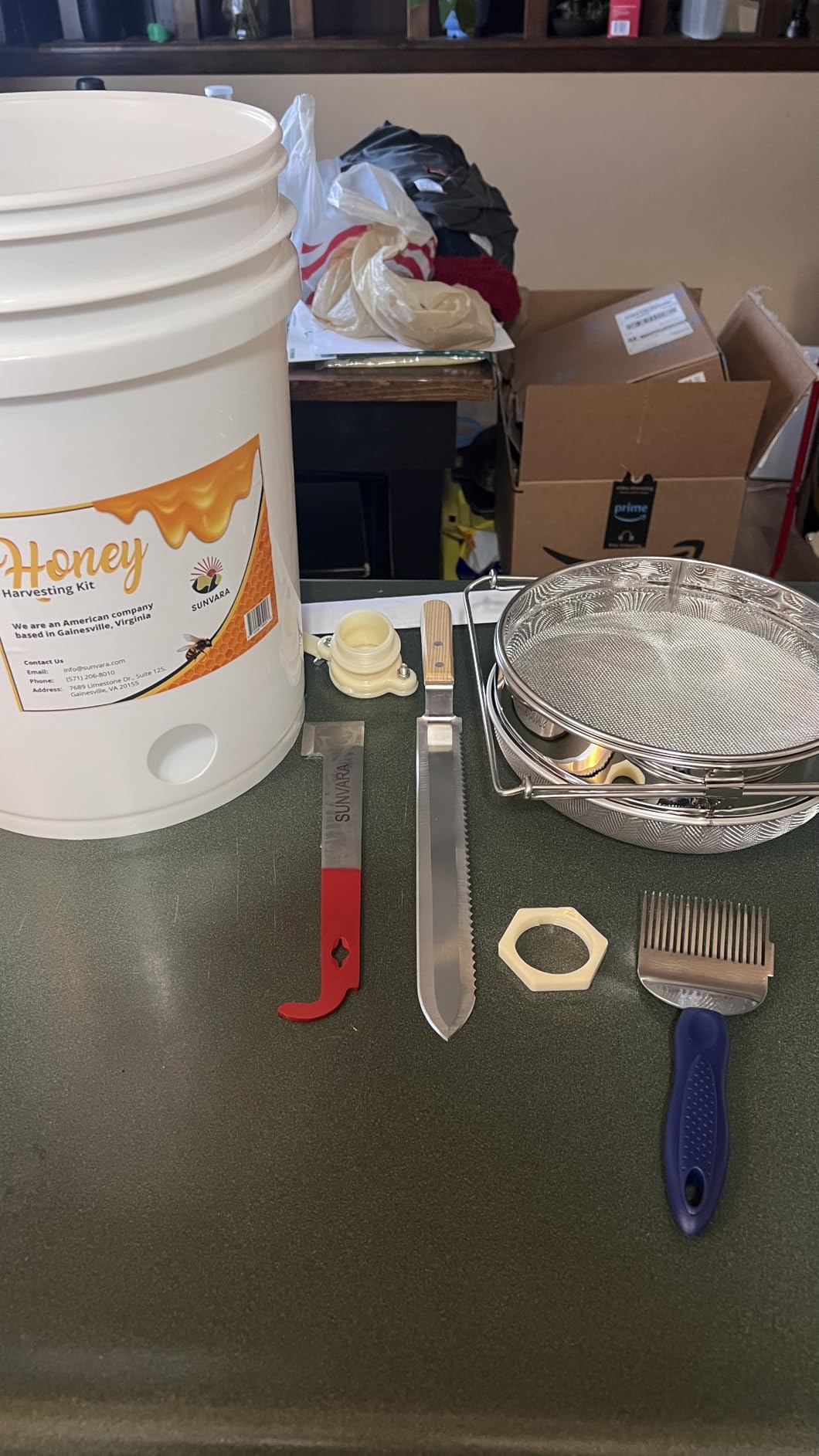 SunVara 5 Gallon Honey Bucket Kit with Gate, Strainer and Scraper | 5 gallon honey processing kit with gate, double-layer stainless steel strainer and scraper for filtering and bottling customer photo 2