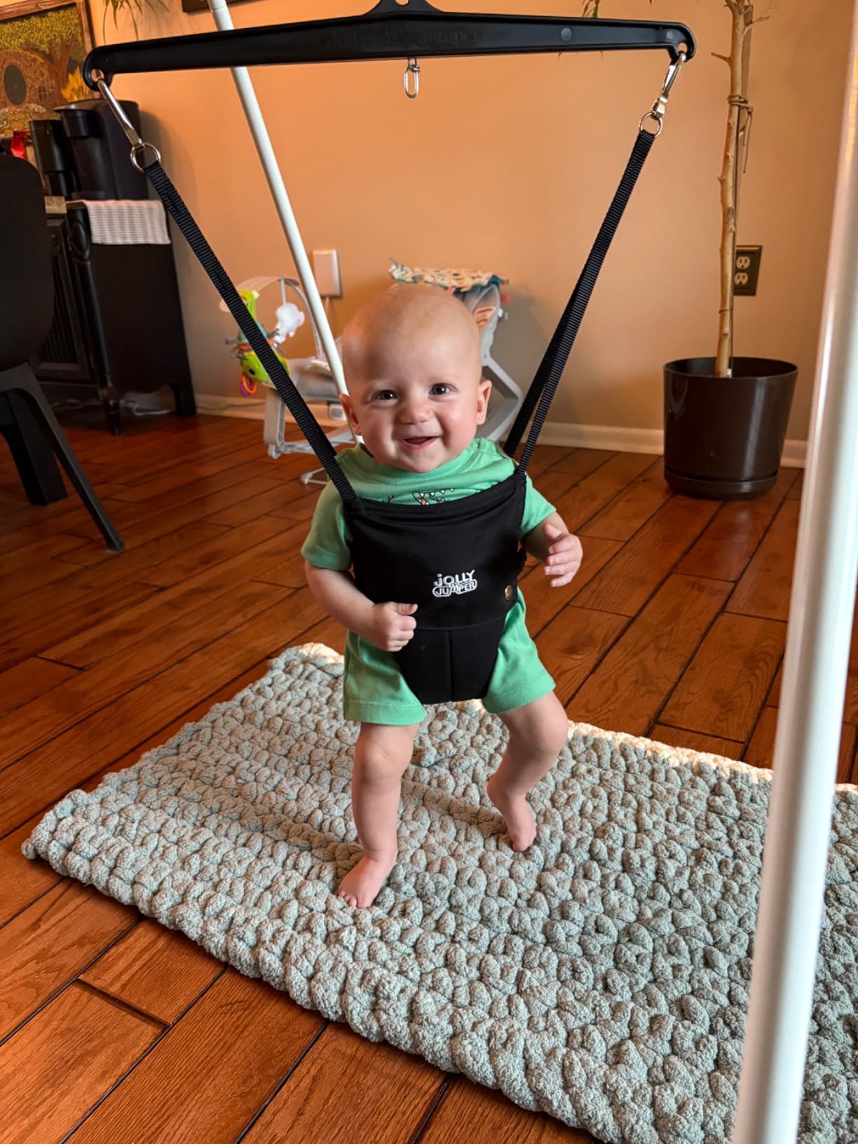 Jolly Jumper Classic with Stand - Black | ORIGINAL Baby Jumper, Indoor and Outdoor Exercise Saddle Seat, Adjustable Height, for Infants up to 28lbs customer photo 1