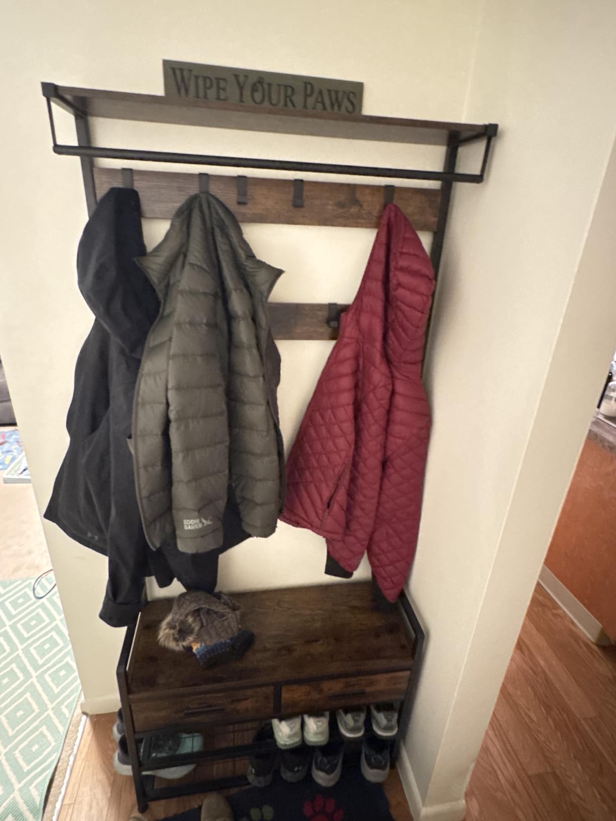 VASAGLE Hall Tree with Bench and Shoe Storage, Entryway Coat Rack with Shoe Bench, 2 Fabric Drawers, 10 Hooks, 11.8 x 31.7 x 71.5 Inches, Vintage Brown and Ink Black UHSR429B01 customer photo 1