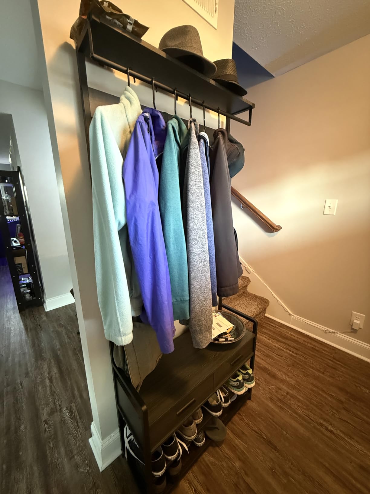 VASAGLE Hall Tree with Bench and Shoe Storage, Entryway Coat Rack with Shoe Bench, 2 Fabric Drawers, 10 Hooks, 11.8 x 31.7 x 71.5 Inches, Vintage Brown and Ink Black UHSR429B01 customer photo 2