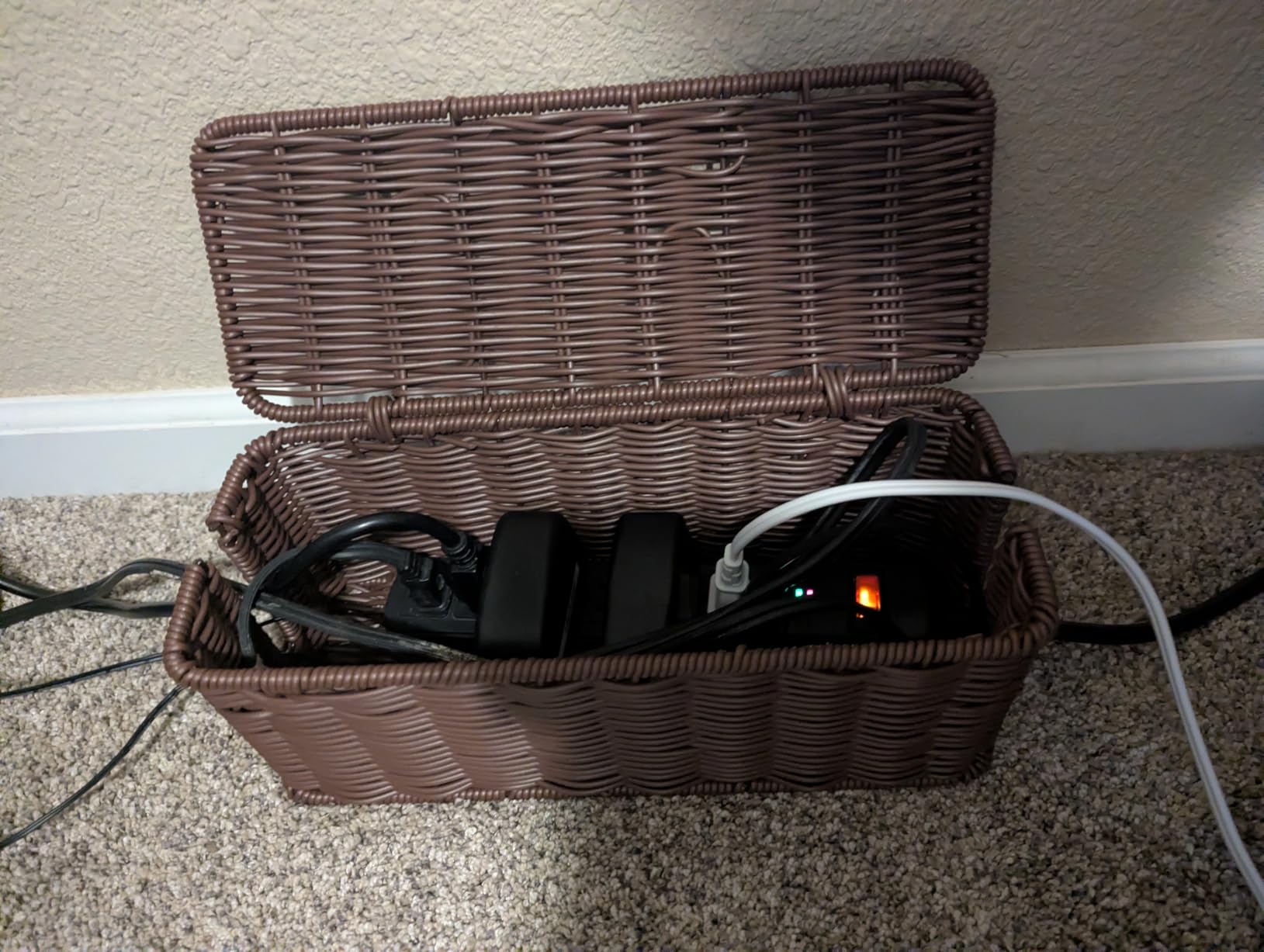 Cable Management Box, Handmade Rattan Cord Organizer for Power Strip | Open Slots Cord Hider for Power Strip, Router & USB Hub, Registered U.S. Design Patent customer photo 2
