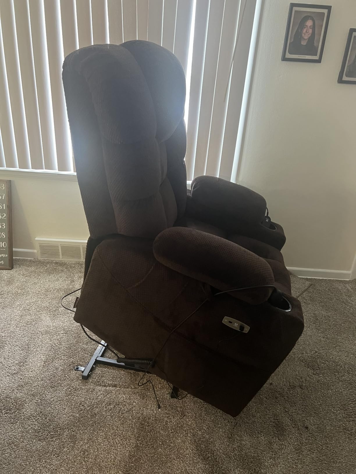 MCombo 3 Motor Large Power Lift Recliner for Elderly, Massage & Heat, 7634 | Lay Flat, Infinite Position, Power Headrest, Tall Elderly, 4.7 Footrest, USB ports, Cup Holders, Pockets, Fabric (Coffee) customer photo 1