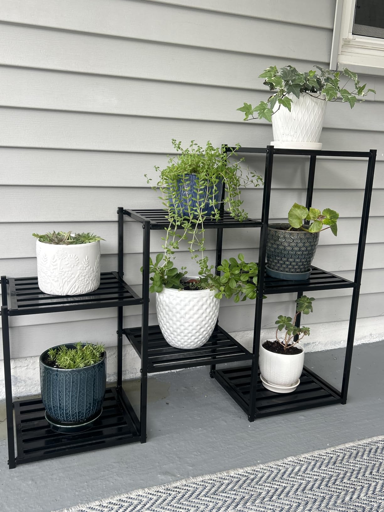 Simple Trending Plant Stand Indoor Outdoor, Heavy Duty Metal Waterproof 7 Tiered Plant Shelf for Multiple Flower Planter Holder Tall Large Rack, Black customer photo 2