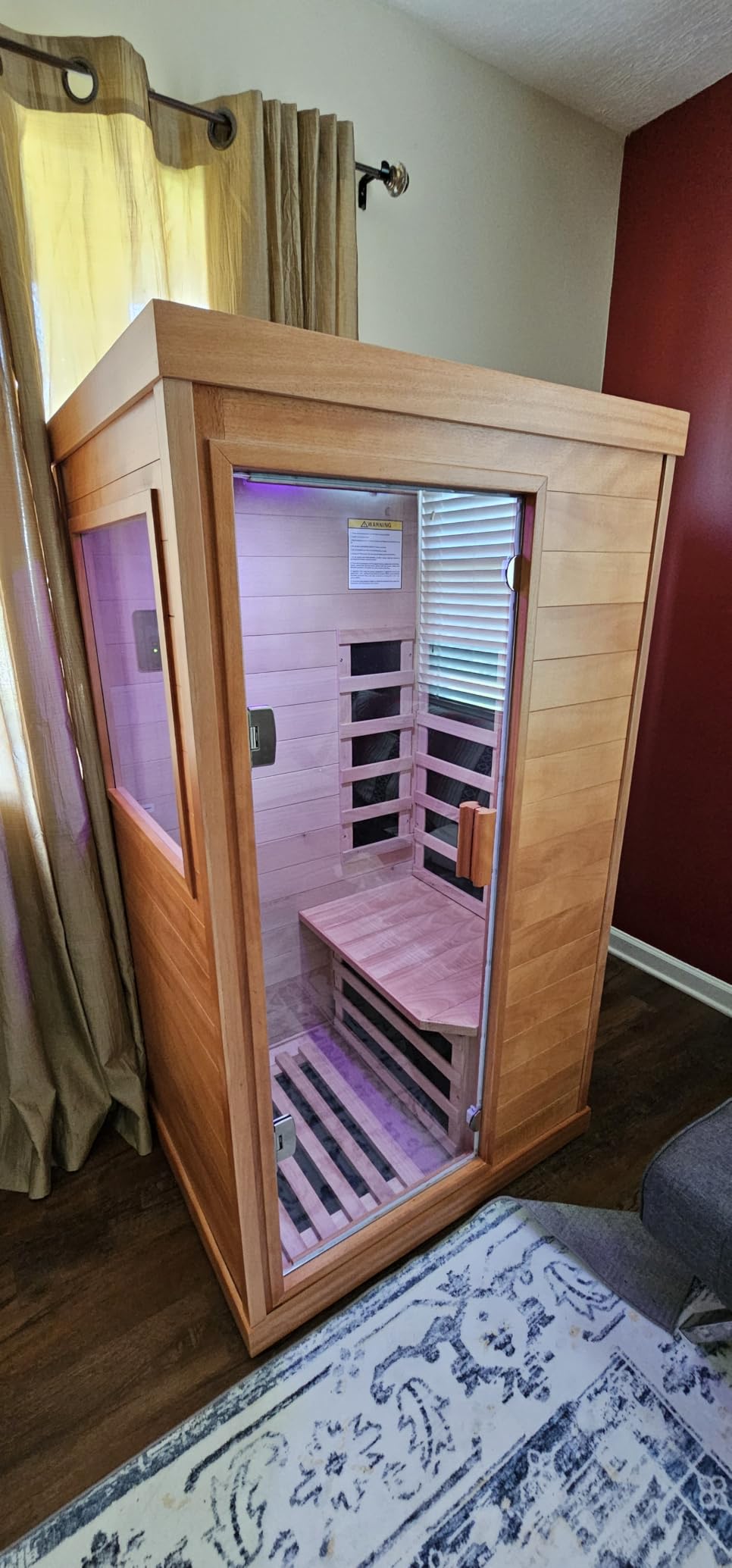 OUTEXER Far Infrared Sauna Home Sauna Spa Room Low-EMF Wood 1200W 120V | Indoor Saunas with 7 color light Tempered Glass Door, Room:35.2*27.6*61.6Inch customer photo 2