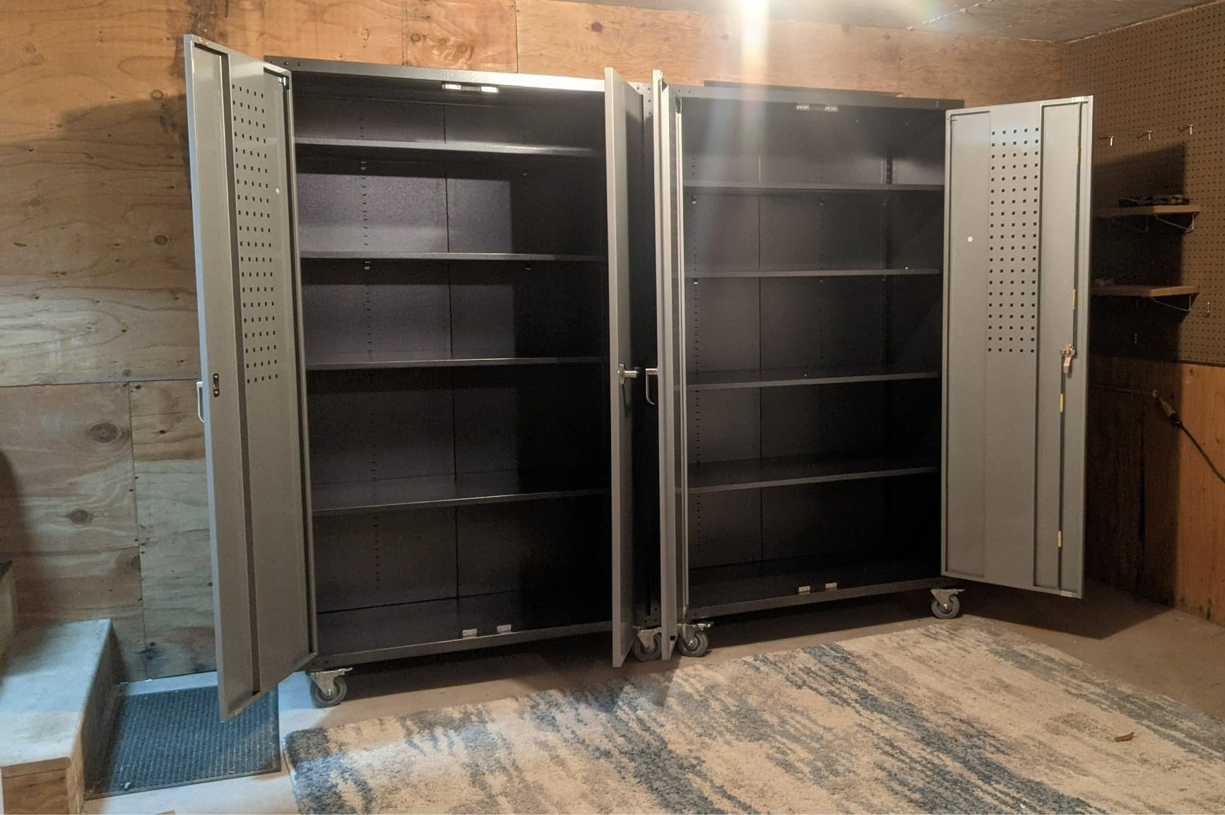 VINGLI Upgraded Wide & Deep Garage Storage Cabinet, Metal Storage Cabinet with Pegboards, Wheels, Locking Doors and Adjustable Shelves (Black & Silver, 43''W x 20''D x 72''H) customer photo 1