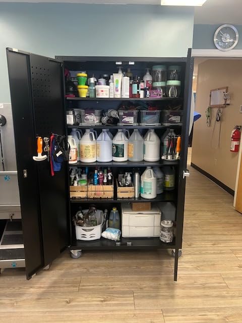 VINGLI Upgraded Wide & Deep Garage Storage Cabinet, Metal Storage Cabinet with Pegboards, Wheels, Locking Doors and Adjustable Shelves (Black & Silver, 43''W x 20''D x 72''H) customer photo 2