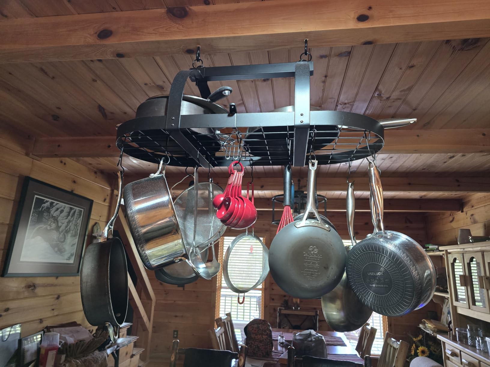 KES 48 Inch Large Hanging Pot Rack, Heavy Duty Oval Pot and Pan Hanging Rack Ceiling Mount, Pot Pan Hangers for Kitchen with 20 Hooks, Matte Black, (For 16