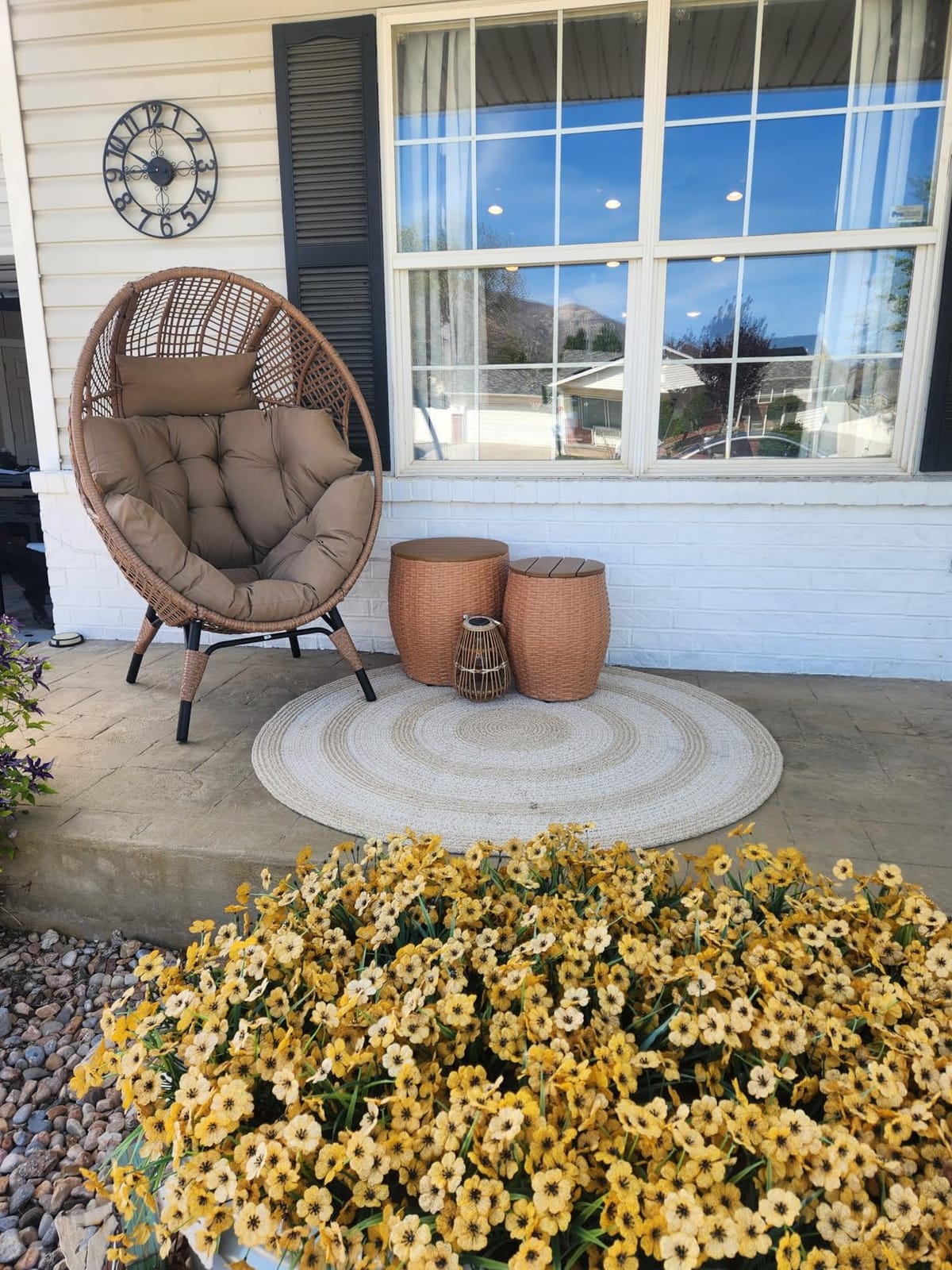 NICESOUL Wicker Egg Chair with Ottoman, Indoor Outdoor Egg Basket Lounge Chair w/Cushion, Oversized Egg Seat with Legs 440 Lbs, Comfy Cozy Boho Style Nest Chair w/Footrest for Patio, Balcony, Beige customer photo 1