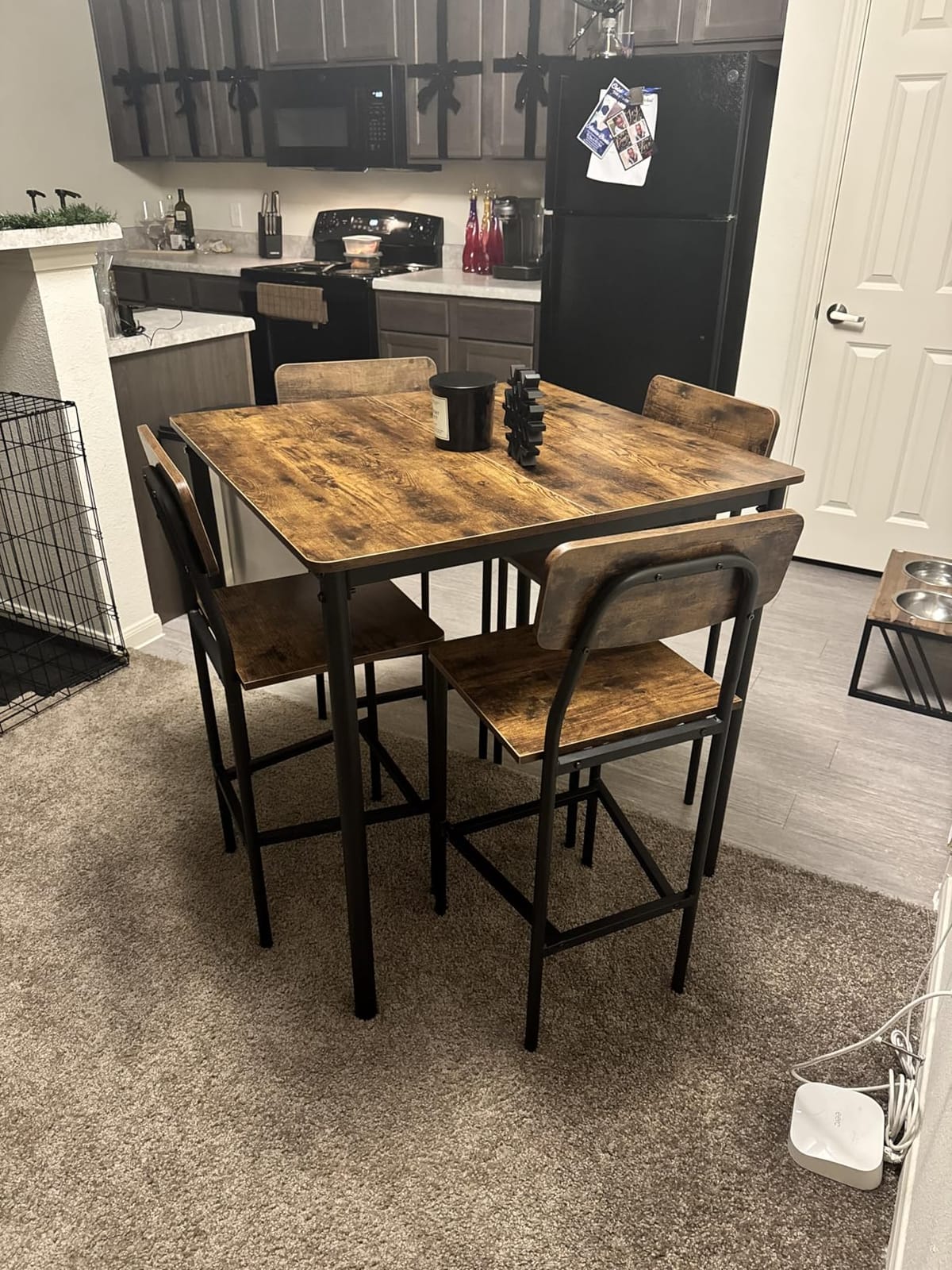 Giantex 5-Piece Dining Table Set W/Counter Height Table & 4 Bar Stools, Industrial Kitchen Dining Set W/Footrest & Backrest, Space-Saving Dinette Set for Pub, Dining Room, Restaurant (Mix Brown) customer photo 2