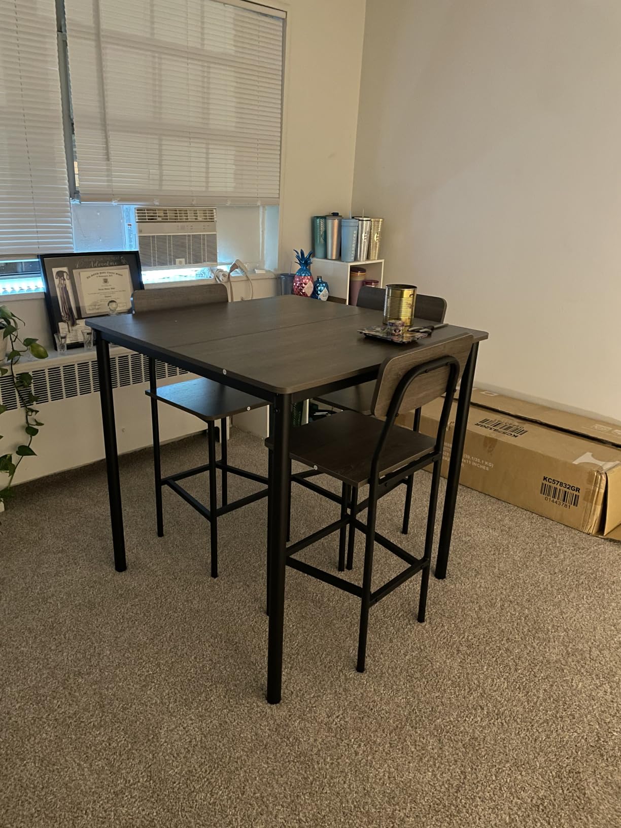 Giantex 5-Piece Dining Table Set W/Counter Height Table & 4 Bar Stools, Modern Kitchen Dining Set W/Footrest & Backrest, Space-Saving Dinette Set for Pub, Dining Room, Restaurant (Black Oak) customer photo 1