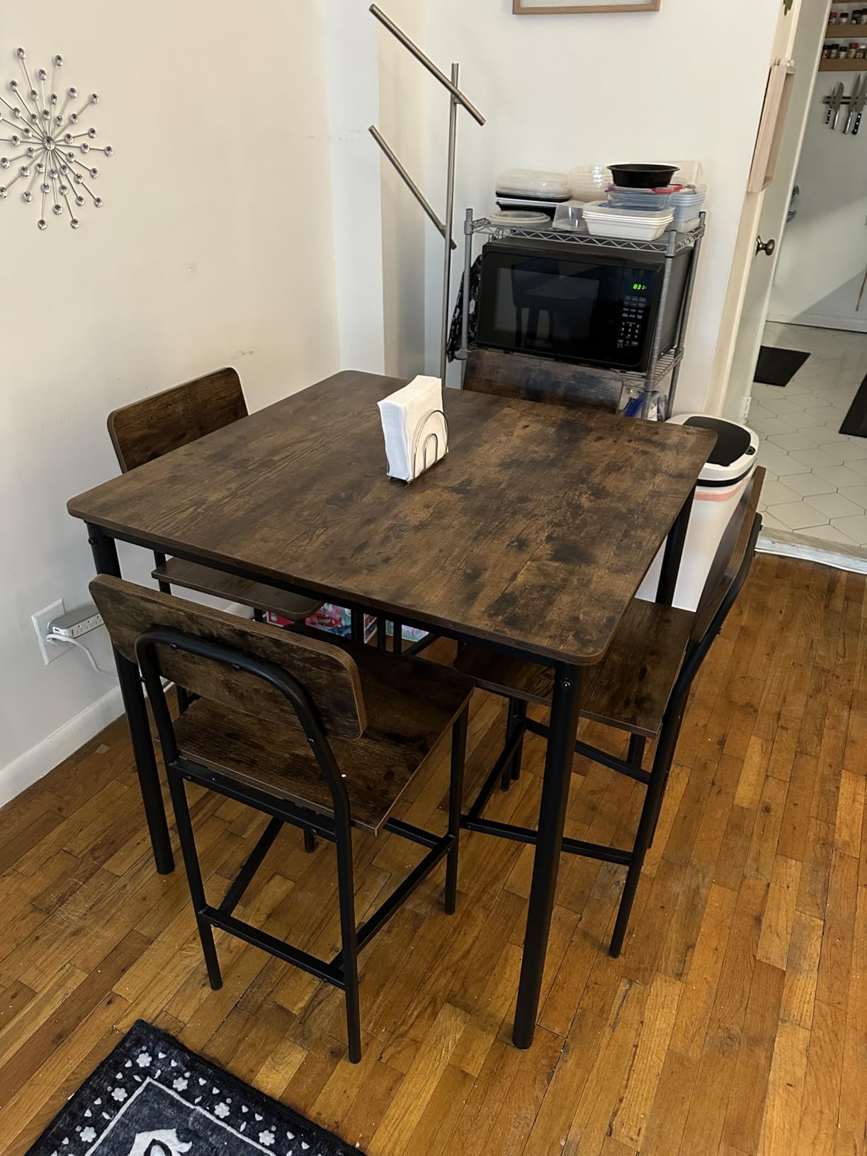 Giantex 5-Piece Dining Table Set W/Counter Height Table & 4 Bar Stools, Modern Kitchen Dining Set W/Footrest & Backrest, Space-Saving Dinette Set for Pub, Dining Room, Restaurant (Black Oak) customer photo 2