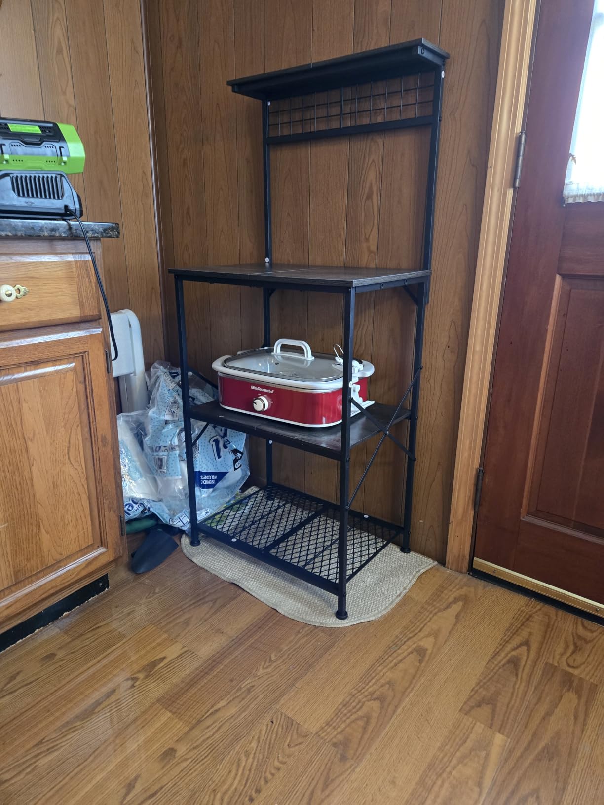 Furologee Kitchen Bakers Rack with Power Outlet, Microwave Oven Stand with Storage 4 Tiers, Coffee Bar Table with 6 S Hooks, Kitchen Storage Shelf Rack for Spices, Pots, Rustic Brown customer photo 2