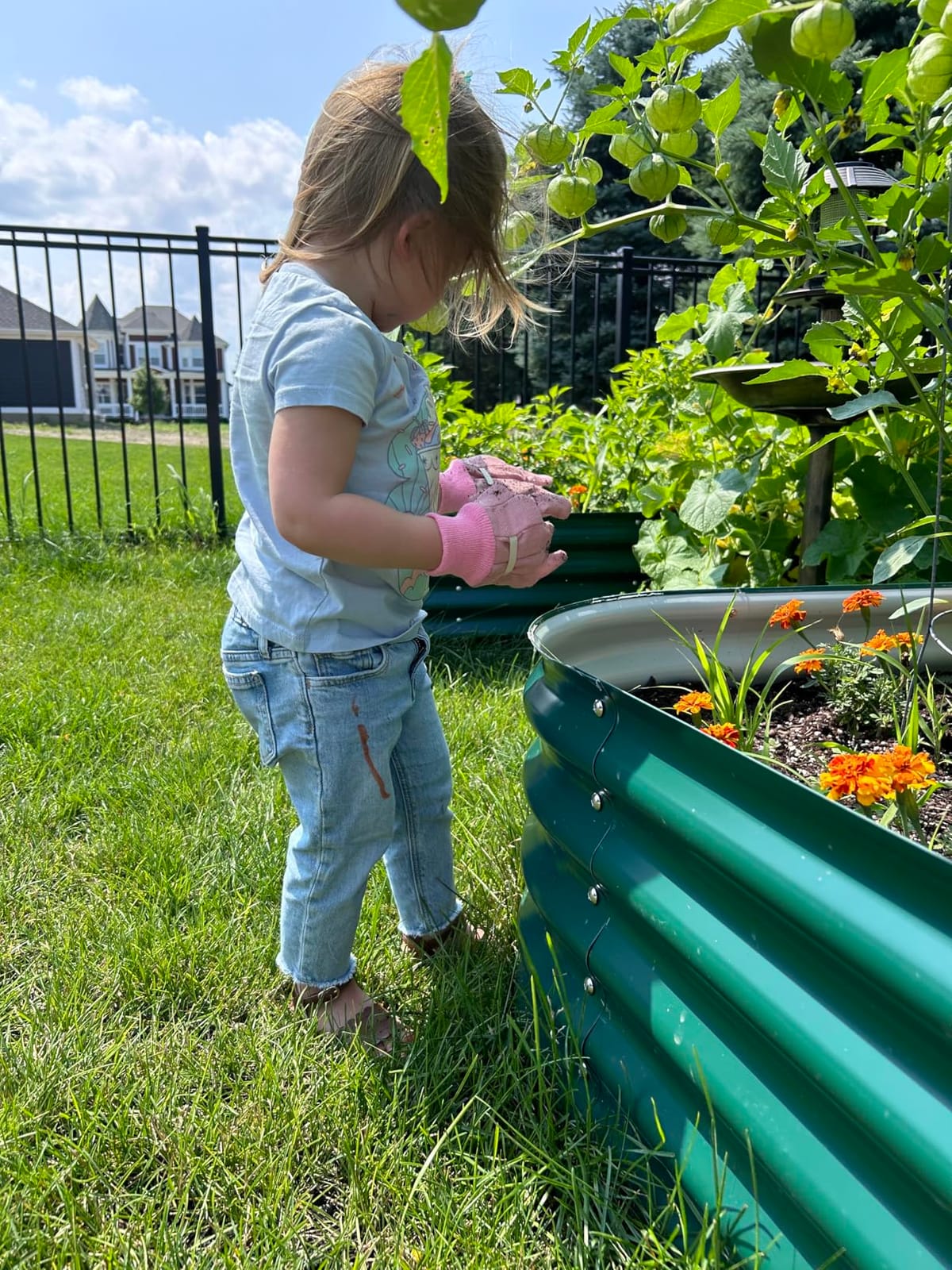 Gardening Set, Tool Kit, for Kids, STEM, Includes Tote Bag, Spade, Watering Can, Rake, Fork, Trowel and Gloves (Petal) customer photo 2