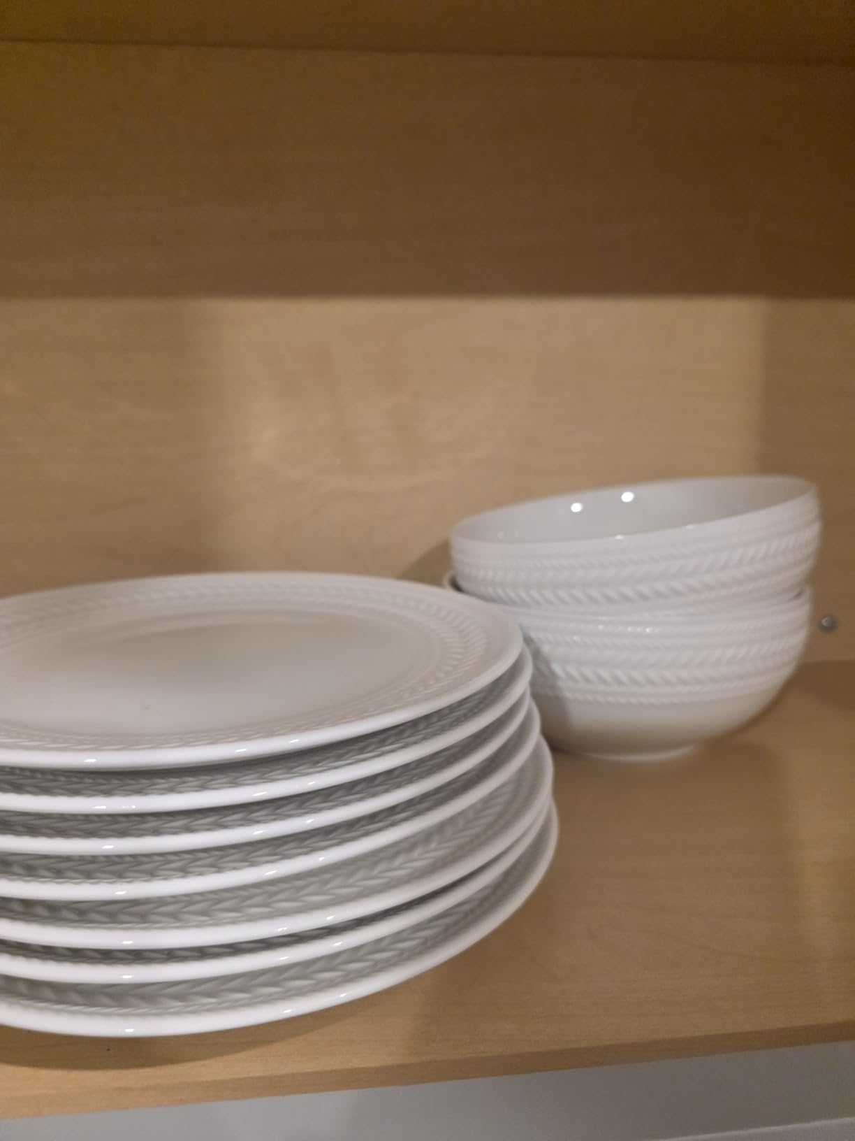 Pfaltzgraff Josephine 24-Piece Dinnerware Set, Porcelain Dish Set with Embossed Basket Weave Design, Service for 8, White Plates and Bowls Sets, Microwave and Dishwasher Safe customer photo 2