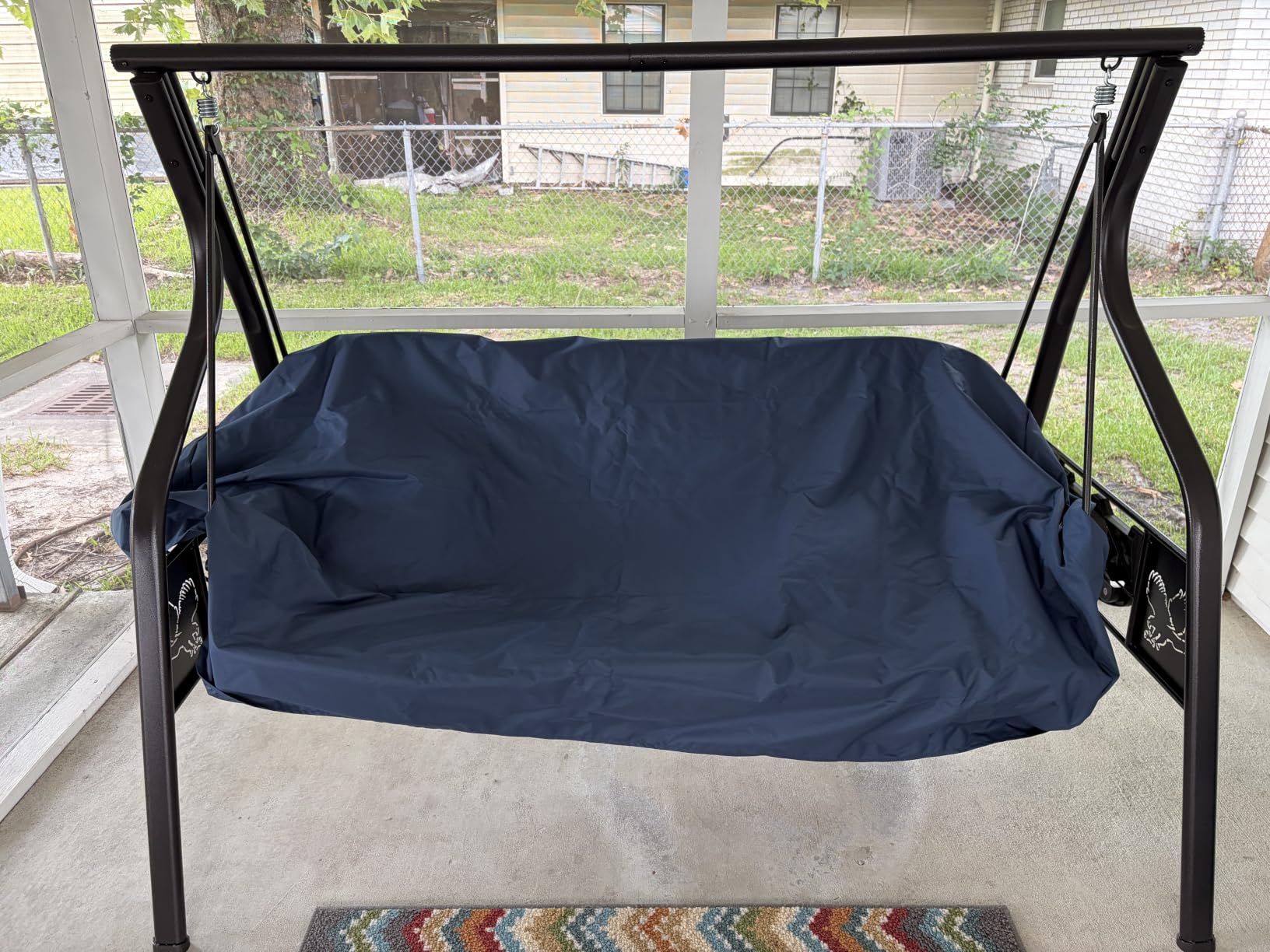 ZZW 3-Seat Outdoor Porch Swing with Stand, Patio Swing with Canopy, 2 in 1 Porch Swing Bed & Patio Swing Chair for Adult, Yard Swing w/Extra Pillows and Cup Holder (Red) customer photo 1