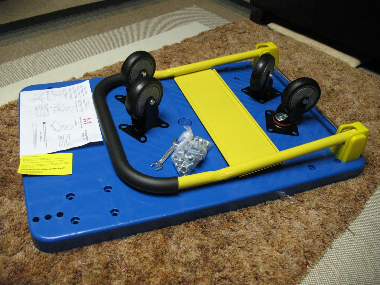 MaxWorks 50888 PP Foldable Heavy Duty Platform Truck Push Dolly 770-lbs Capacity Blue Platform with Yellow Handle customer photo 1