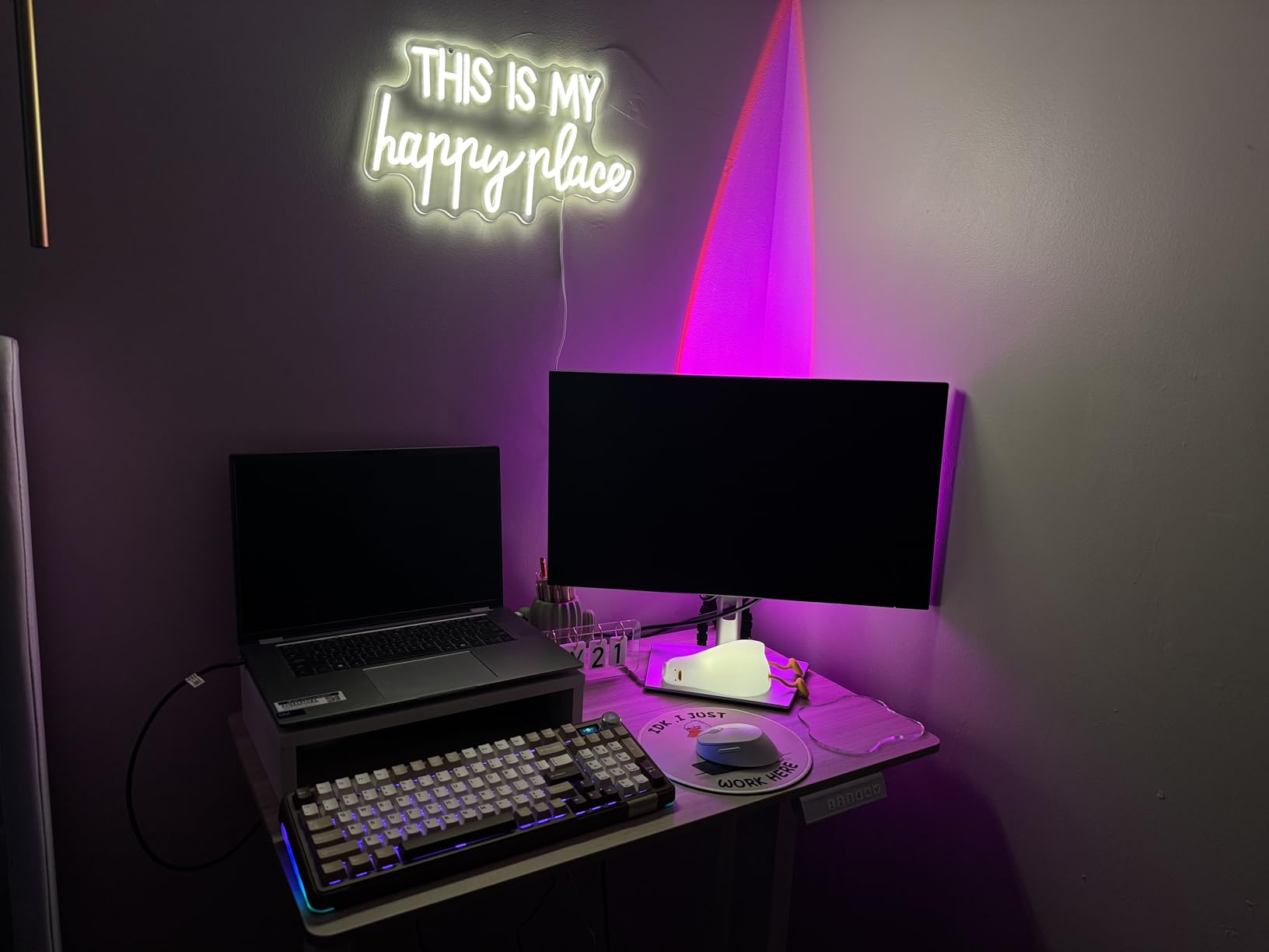 Neon Lights for Wall Decor - This Is My Happy Place Neon Signs for Teen Girls Bedroom Decor, Led Sign for Wall Decor, Nightstand Light, Dimmable Switch USB Power, Adhesive Hook Included customer photo 2