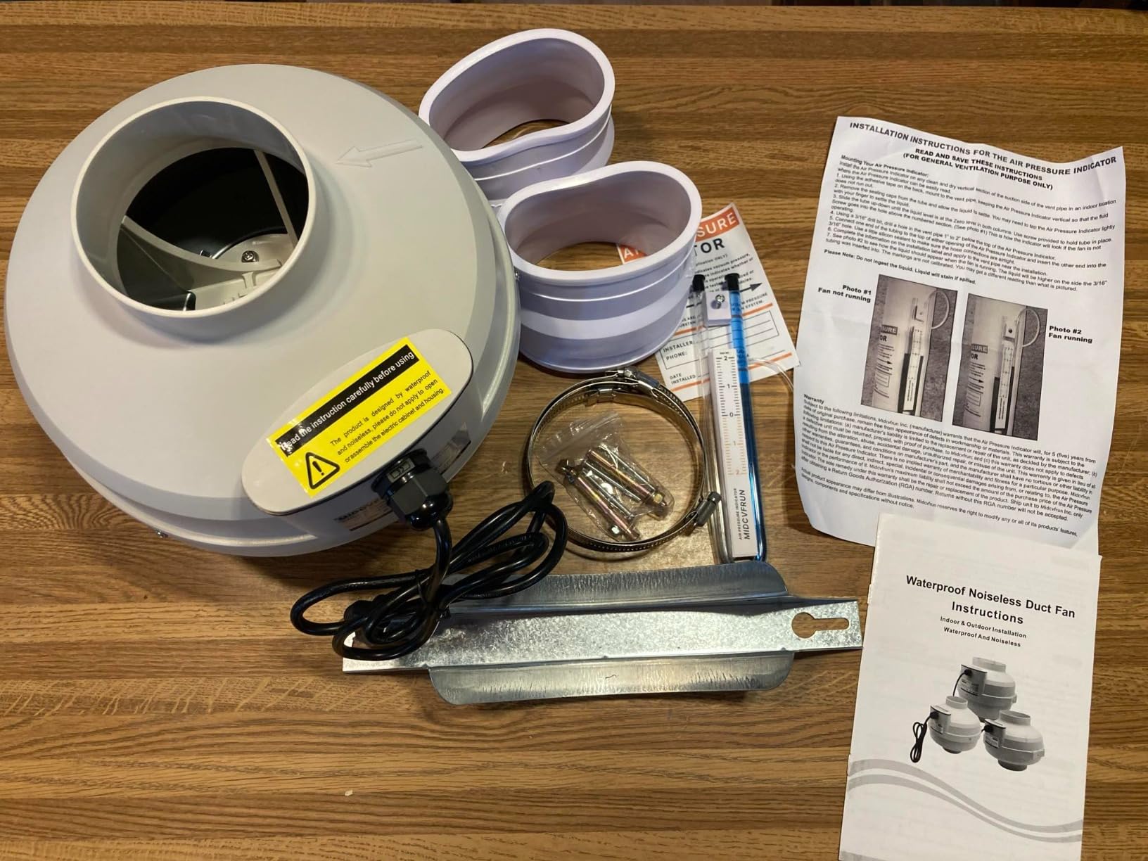 4 inch Radon Fan Installation Kit - 2 Speed Radon Mitigation Fan 260/188CFM Inline Centrifugal Fan with Rubber Couplers (4 inch x 3 inch) and Air Pressure Indicator customer photo 2