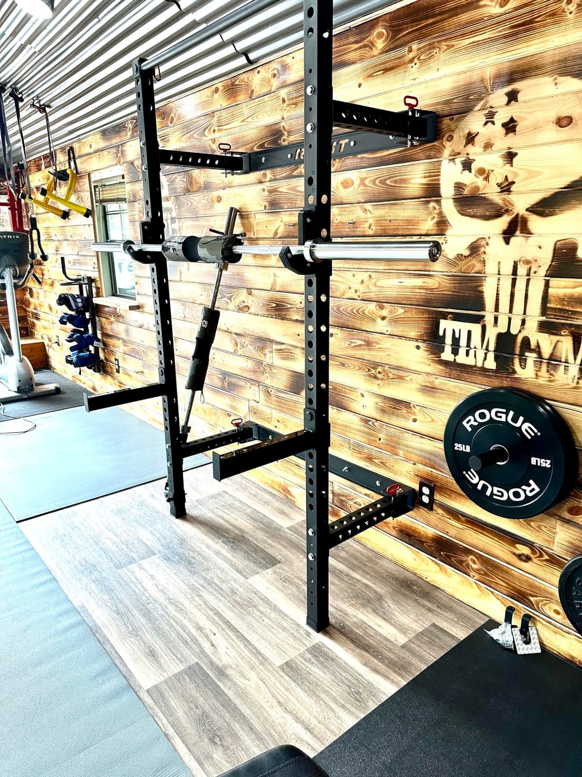 RitFit 2.36'' x 2.36'' Folding Squat Rack for Home Gym, Wall Mounted Squat Rack with Attachments - Space Saving Squat Power Rack customer photo 1