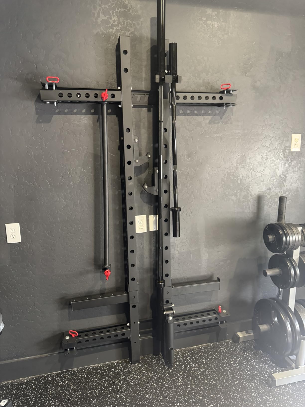 RitFit 2.36'' x 2.36'' Folding Squat Rack for Home Gym, Wall Mounted Squat Rack with Attachments - Space Saving Squat Power Rack customer photo 2