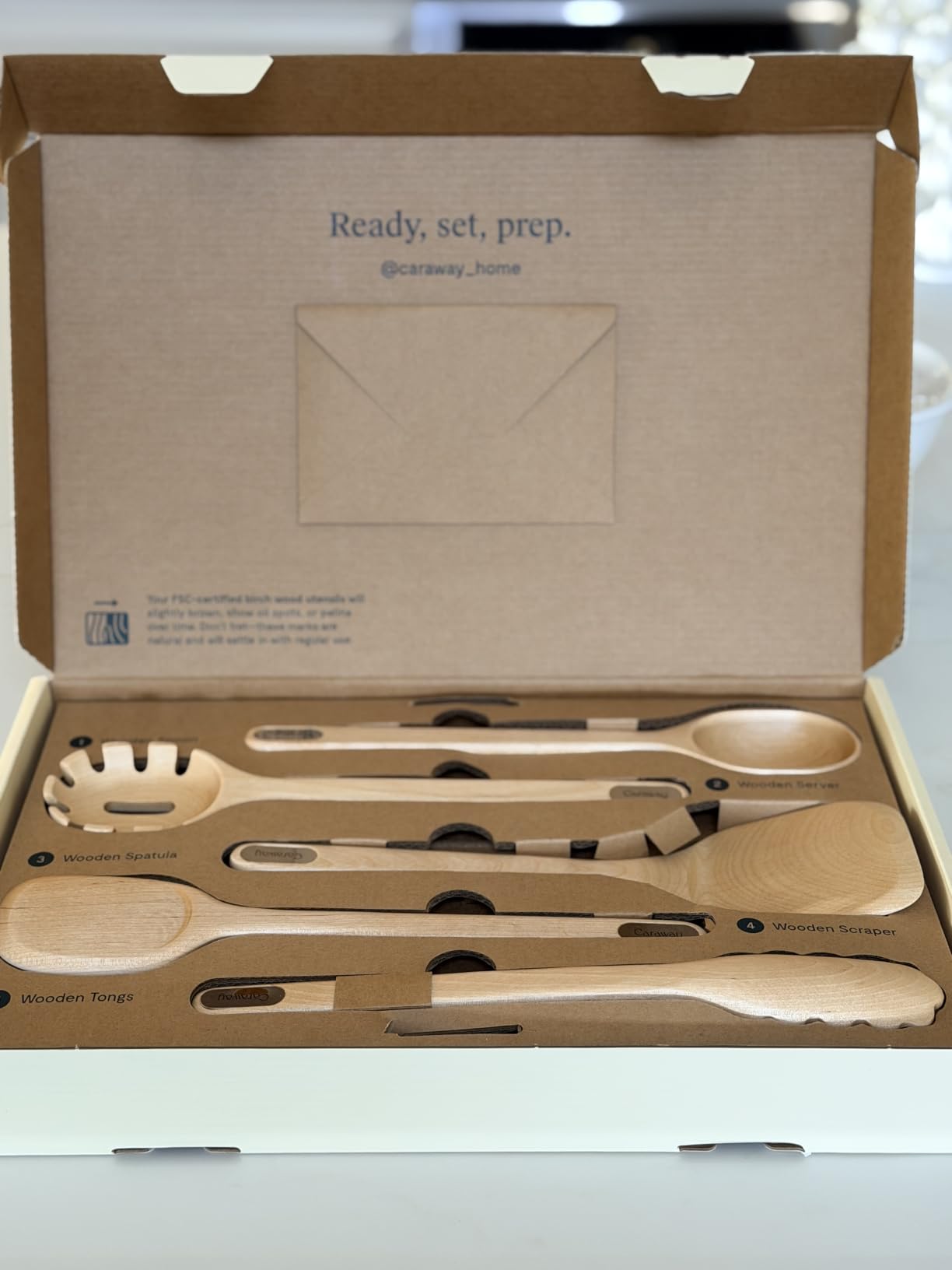 Caraway 5-Piece Wooden Utensil Set, Cooking Utensil Set | Spoon, Server, Scraper, Spatula, and Tongs, Made From FSC-Certified Birch Wood, No Microplastics customer photo 1