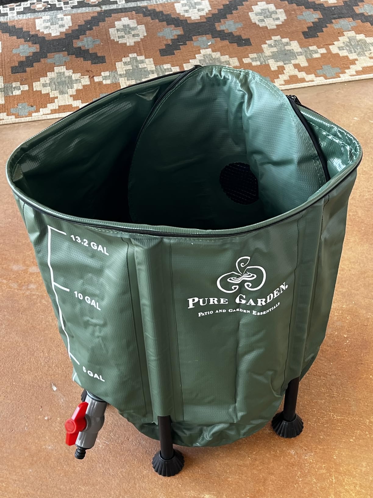 Rain Barrel - 13.2-Gallon/50-Liter Collapsible Water Container for Catching Rainwater - Portable Water Tank with Outflow Valve by Pure Garden (Green) customer photo 2