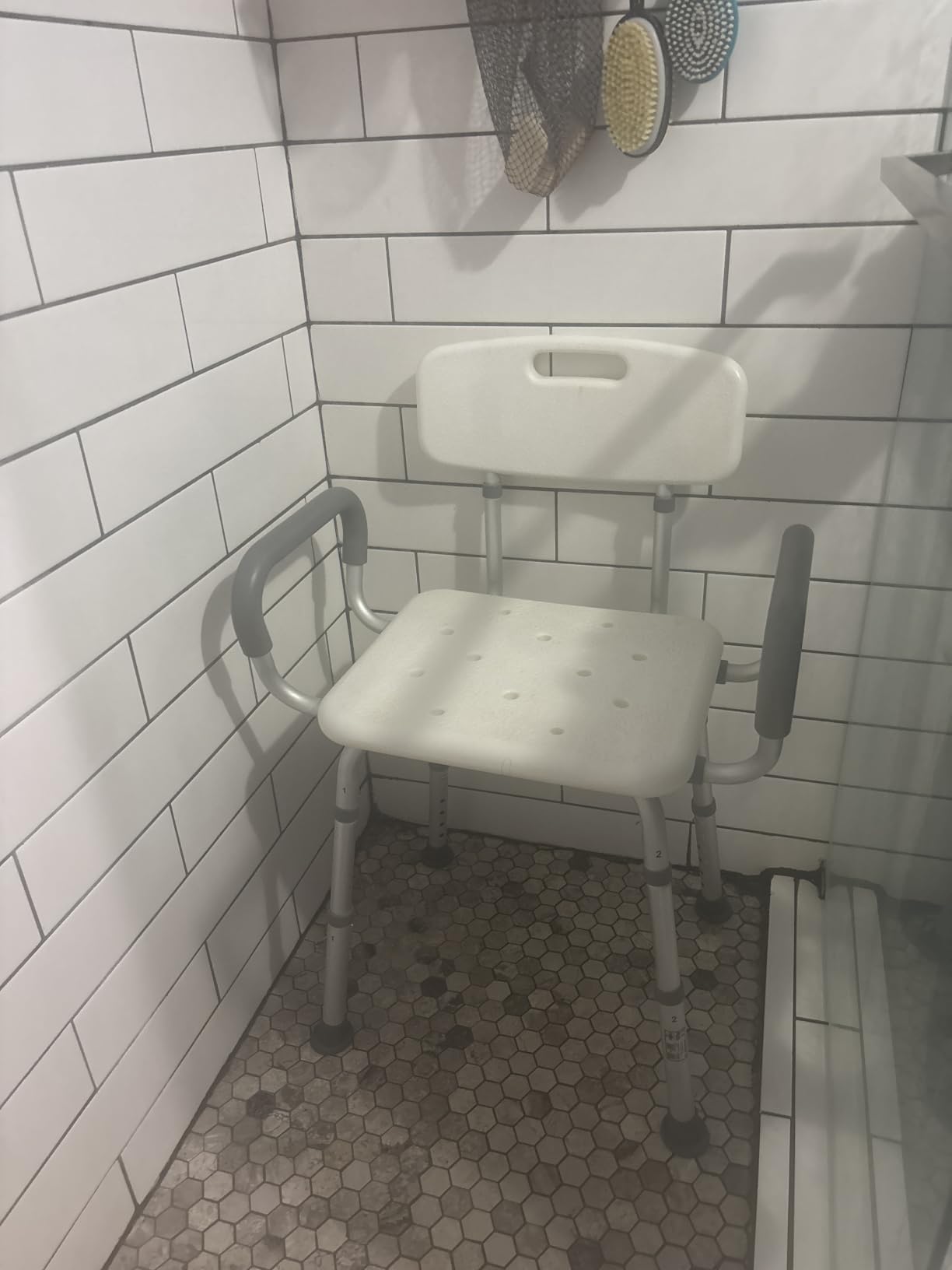 HOMLAND Shower Chair for Inside Shower with Padded Armrests and Back | Height Adjustable, Heavy Duty Shower Seat for Bathtub, Safety Bath Seat for Elderly, Adults, Handicap and Disabled, White customer photo 1