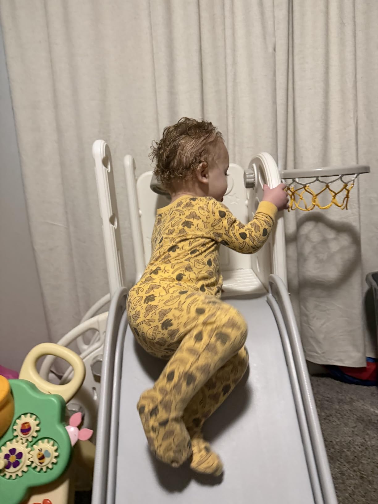 Babytronic 6-in-1 Toddler Slide for Kids 1-3, Baby Indoor Climber Playset with Basketball Hoop & Telescope, L-Shaped Toddler Outdoor Playground Support 160 lbs Easy Assembly, White & Gray customer photo 2