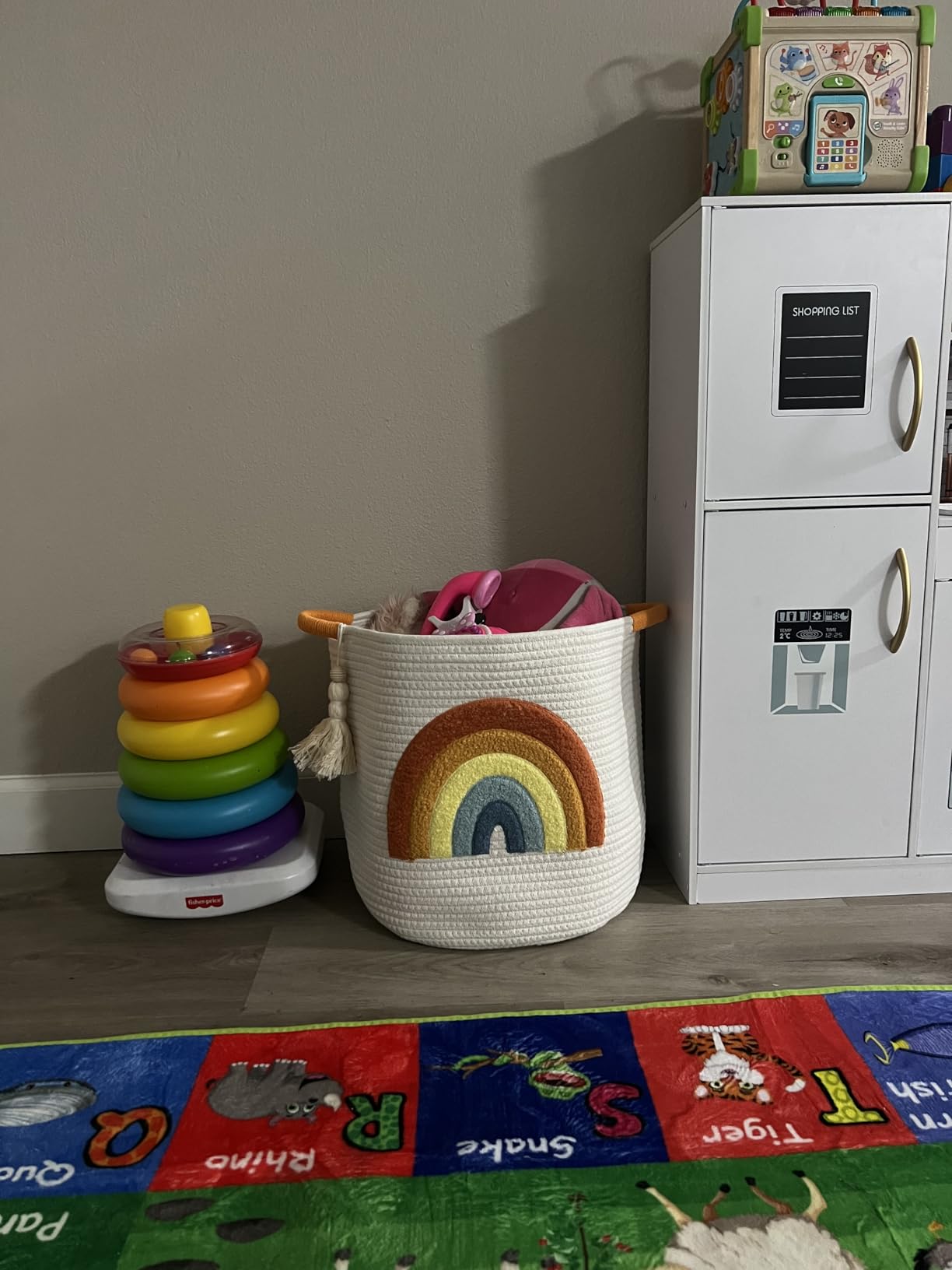 Toy Storage Baskets Woven Cotton Rope Storage Basket for Kids, Blanket Baskets for Living Room Toys Organizer with Embroidery Decor, Cute Baskets with Handle for Nursery, Playroom customer photo 1