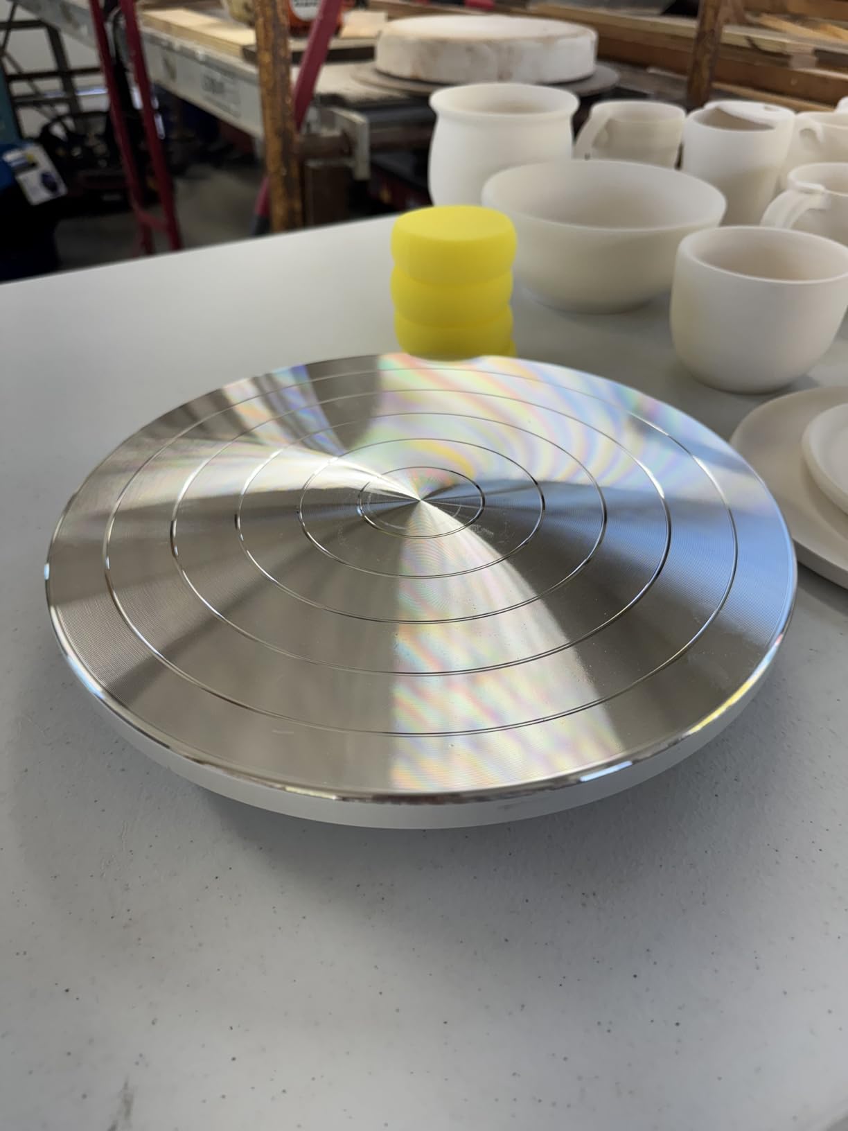 Yncotte Pottery Wheel, 7 Inch Sculpting Wheel Double-Sided Banding Wheel Pottery Turntable Aluminium Alloy Metal Rotating with Ball Bearings for Ceramics Clay Model Making Cake Decor Paint Spraying customer photo 2