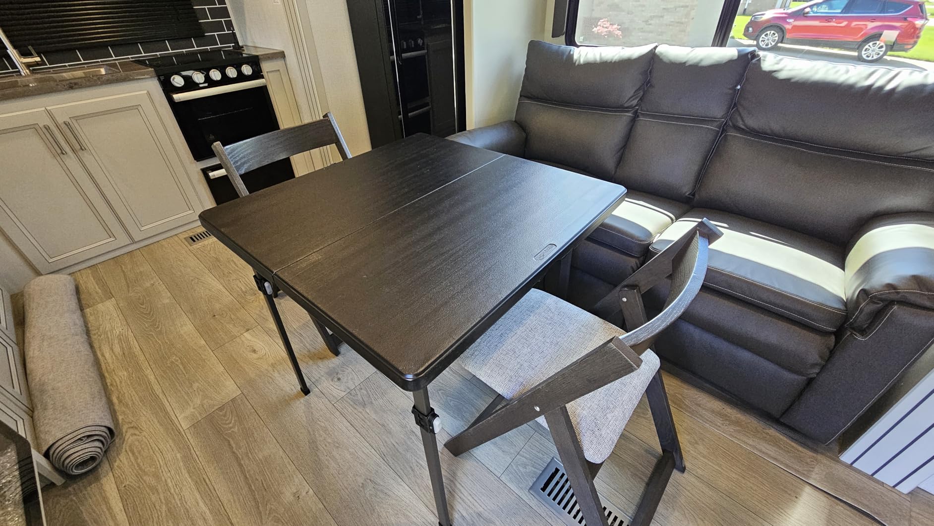 Amazon Basics 34 inch Portable Sturdy Folding Dining Table with Carrying Handle, Space Saving Storage, Square, 33.9 x 29.1 x 33.9 inch, Black customer photo 2