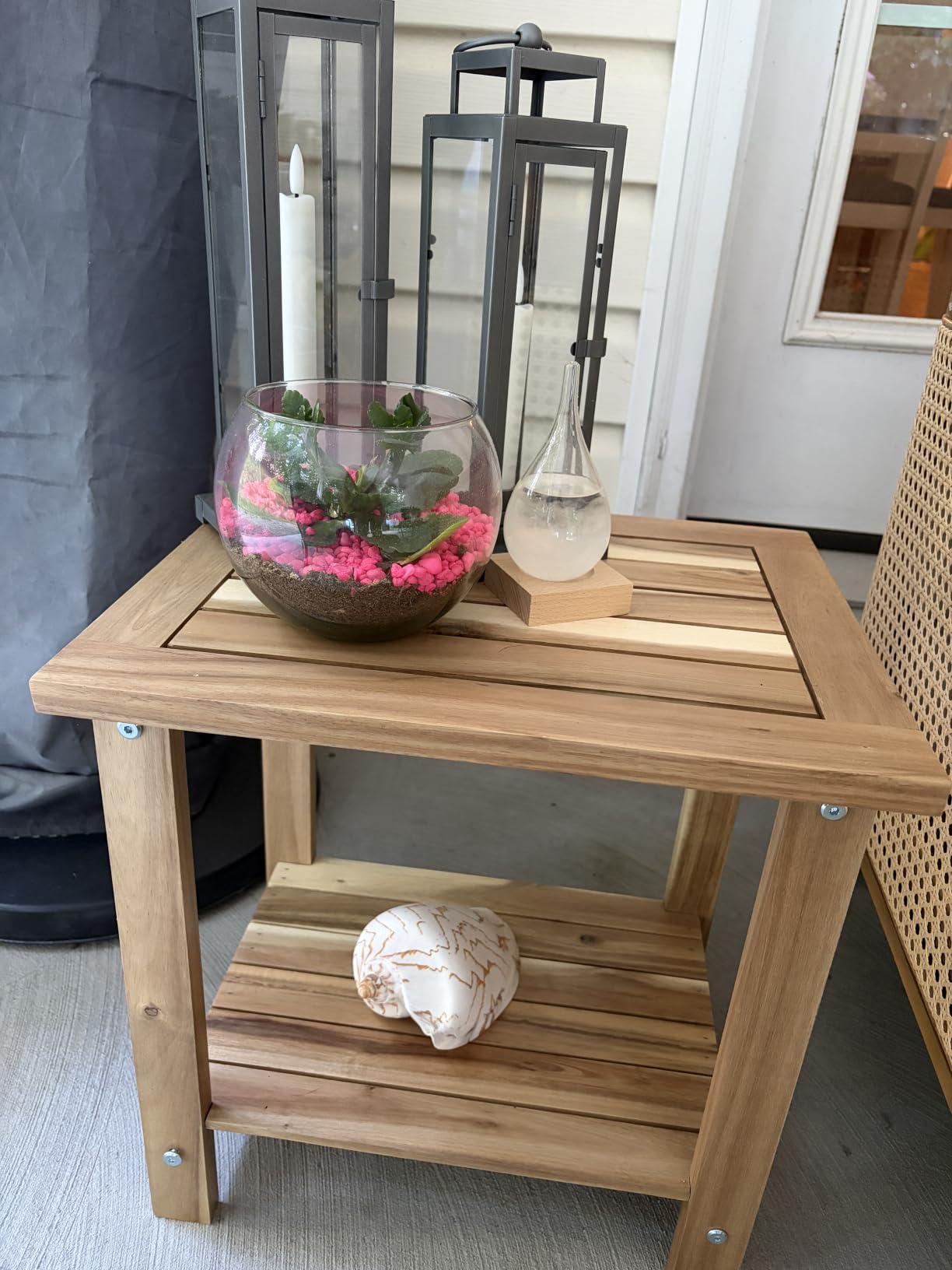 Acacia Wood Adirondack Side Table, 2-Tier Outdoor End Table - Honey Oak | Waterproof Small Table, Storage Shelf, Chairside End Table for Balcony, Poolside, Garden, Backyard, Patio, Porch, Courtyard customer photo 2