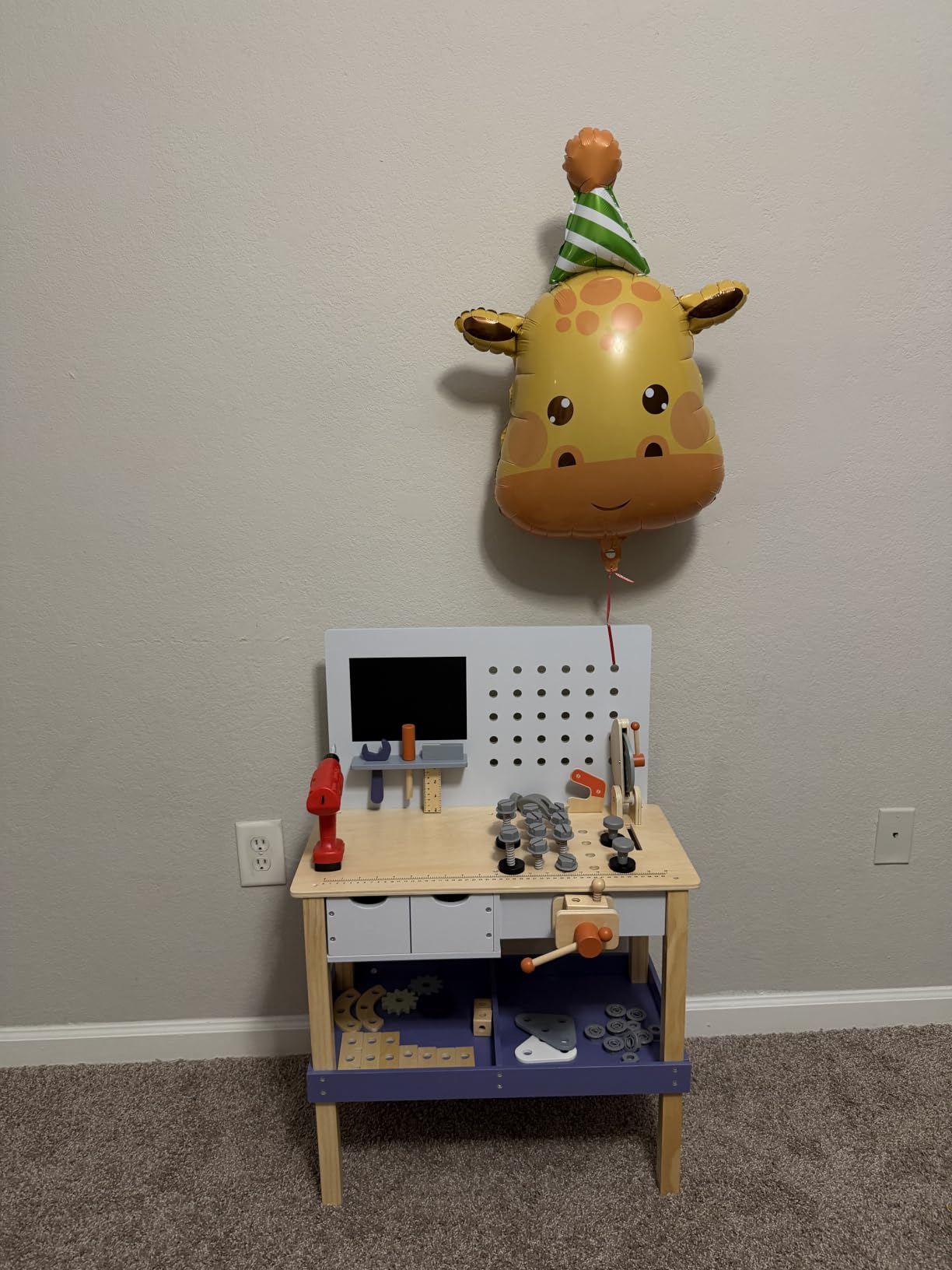 Wooden Tool Bench for Kids with Electric Drill, Drawers & Lower Shelf | Toy Workbench with Play Tools Set, Pretend Building Workshop for Boys and Girls, Creative Construction Gift for Ages 3+ customer photo 2