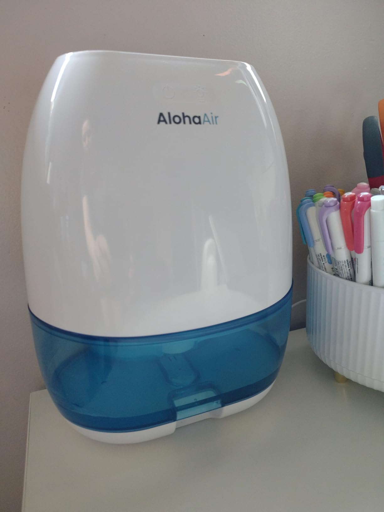 AlohaAir Small Dehumidifier for Home & Bedroom, Auto Shut Off, 34 OZ, White | 200 Sq.Ft, Portable Compact, for Bathroom & RV, 35dB Ultra Quiet, 0.96KWh/Day Low-Power, 7-Color Night Light customer photo 1