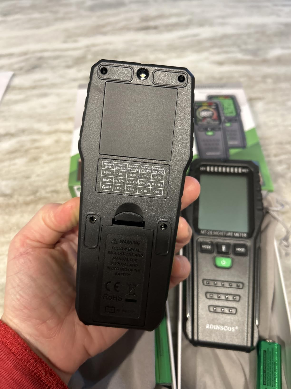 RDINSCOS Pinless Moisture Meter for Walls and Wood | Non-Destructive, Digital Moisture Tester, For Masonry & Flooring, Hardwood, Softwood, Low Light Readable LCD Screen customer photo 2