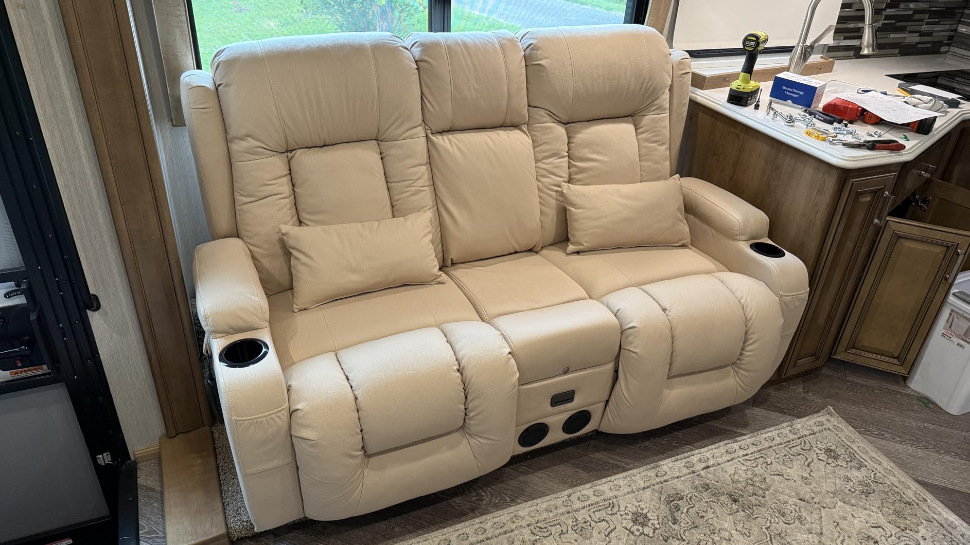 URRED Power Loveseat Recliner Sofa with Massage and Heat, Black | Wall Hugger Reclining Loveseat with Console, RV Couch Home Theater Seating with LED Lights for Living Room, Faux Leather customer photo 2