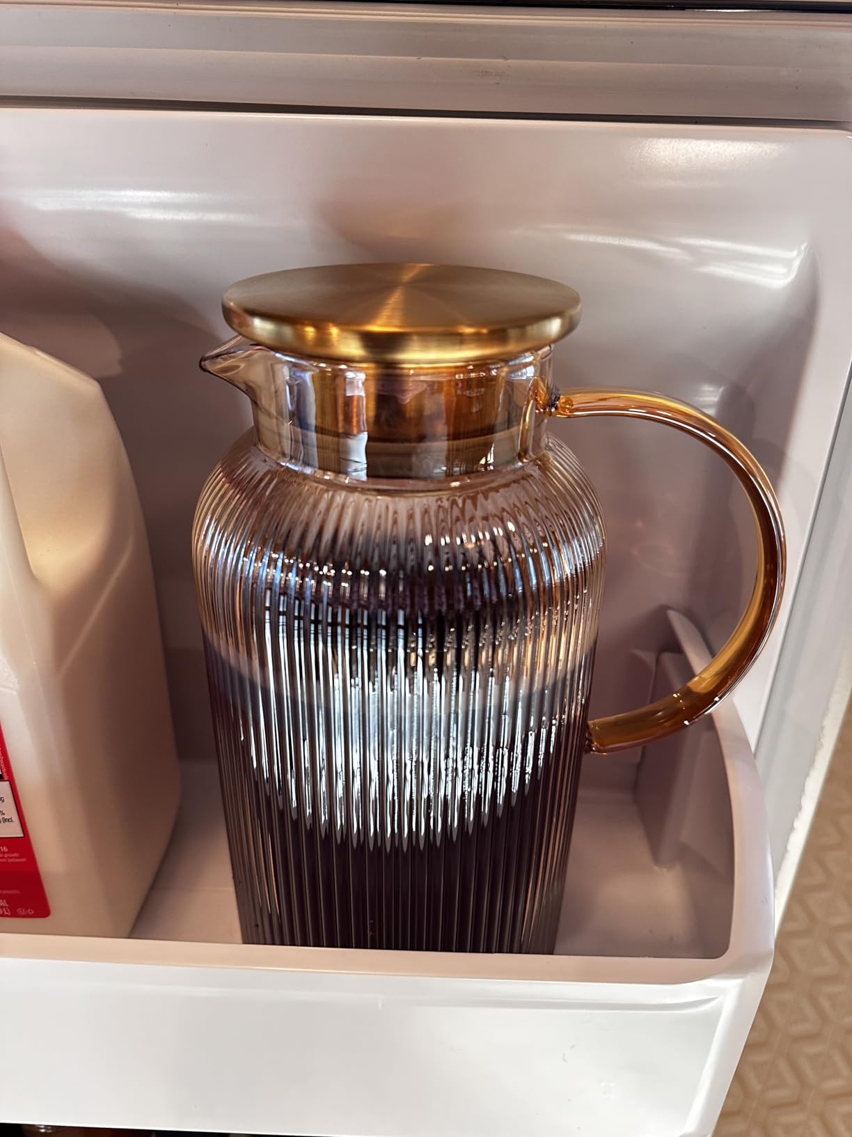 Buaic 2 PACK Glass Pitcher with Lid, 68 oz Glass Carafe with Silicone Base | 2L Classic Vertical Stripes Glass Water Jug with Handle, Glass Water Carafe for Cold Brew, Milk, Iced Sun Tea, Beverage, Cold/Hot customer photo 2