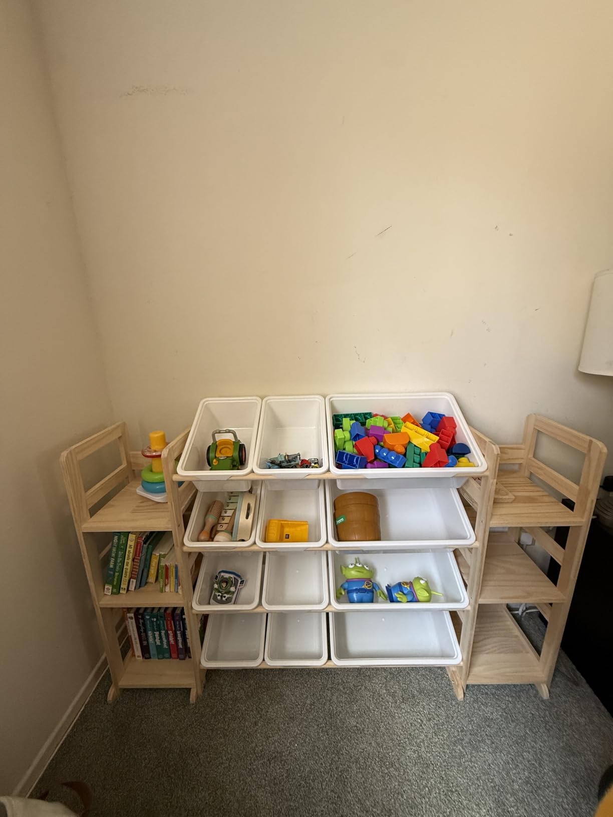 Toy Storage Organizer - Toy Organizers and Storage with Bookshelf, Toy Storage Shelf with 3 Shelves and 12 Storage Bins, Kids Bookshelf and Toy Storage for Kids Room, Playroom, Bedroom, Nursery, White customer photo 2