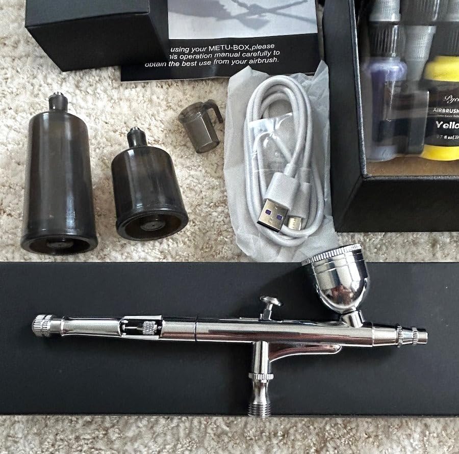 32PSI Cordless Airbrush Kit with Compressor & 11 Acrylic Paints | 0.38mm Anti-Clog Nozzle, Smart LED Display, 4 Pressure Levels, Model Painting, Nail Art, Barber, 1000mAh Rechargeable customer photo 1