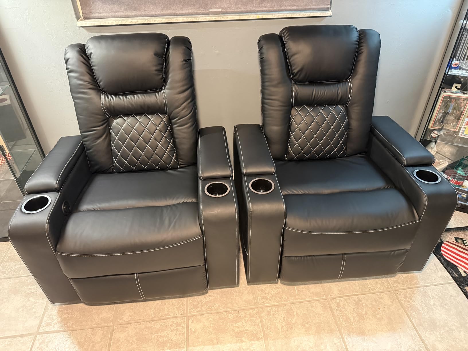 CANMOV Electric Power Recliner Chair Set of 2, Breathable Leather Home Theater Seating with Hidden Arm Storage, Power Recliner Chair for Living Room with USB Ports and Cup Holders (Black) customer photo 1
