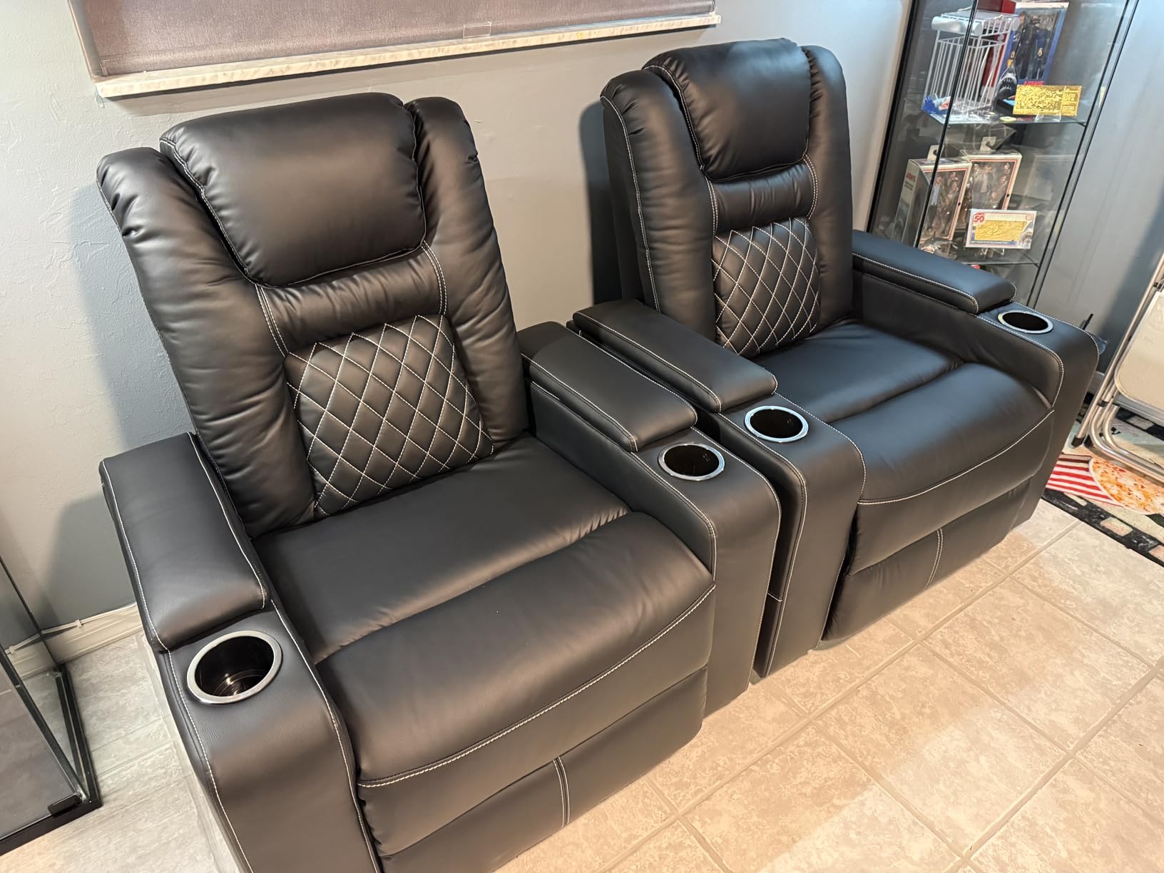 CANMOV Electric Power Recliner Chair Set of 2, Breathable Leather Home Theater Seating with Hidden Arm Storage, Power Recliner Chair for Living Room with USB Ports and Cup Holders (Black) customer photo 2