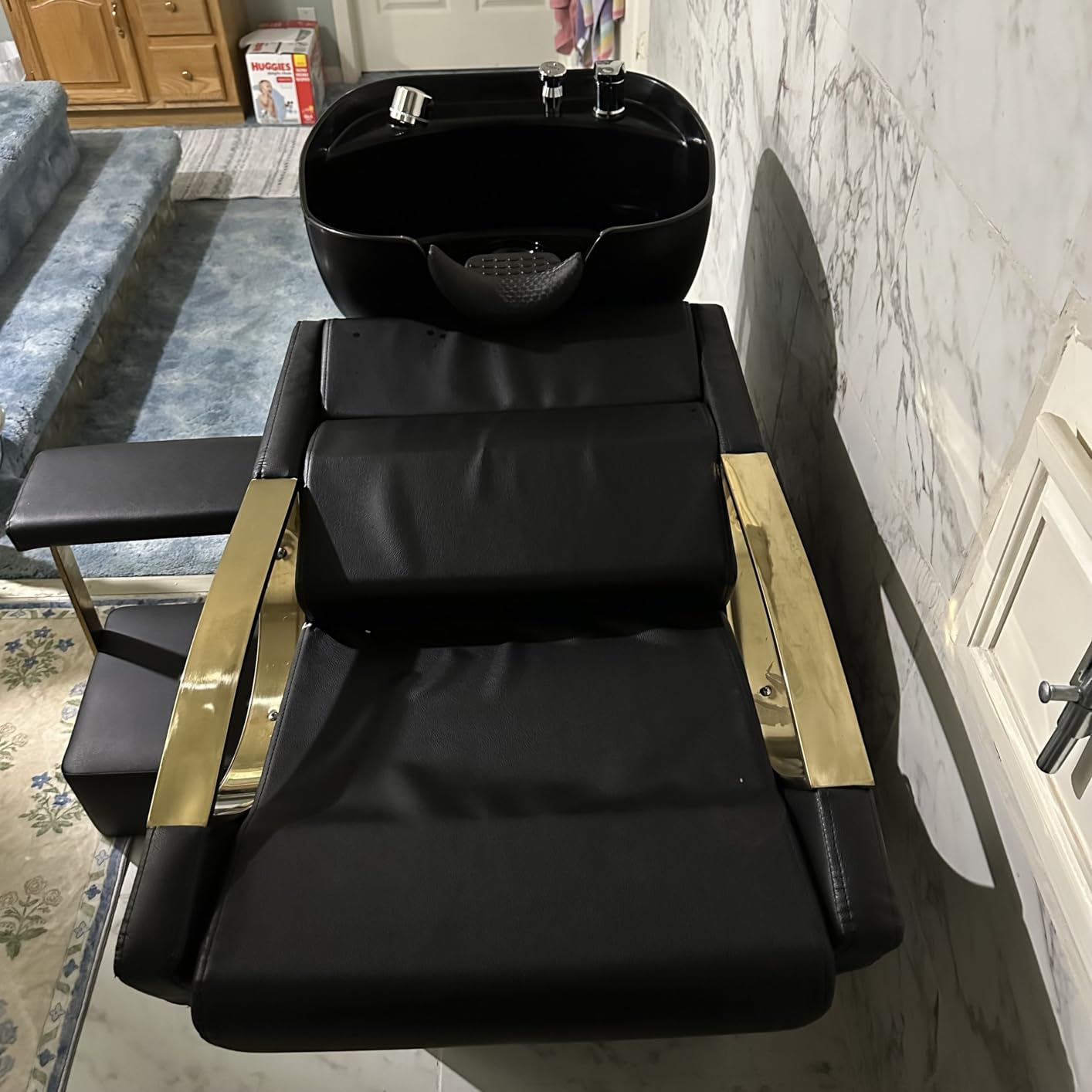 Shampoo Bowl and Chair Set for Salon with Footstool | PU Leather | ABS Bowl Sink Basin | Built-in Storage Box | High-Density Sponge | Ergonomic Design | Soft & Comfy customer photo 1