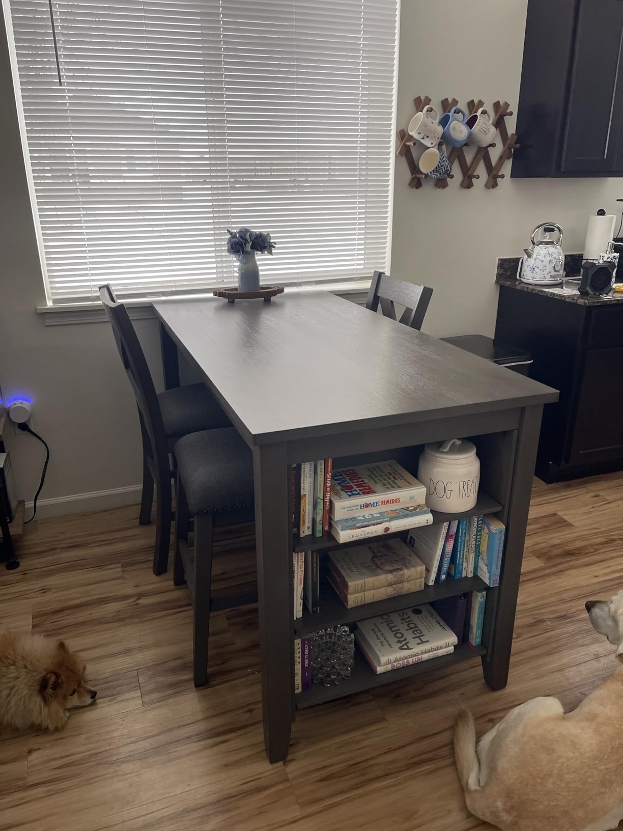 Signature Design by Ashley Gesthaven Counter Height Dining Table, 60-Inch | Space-saving 60-inch rectangular frame, 3 side storage shelves, Two-tone mango and brown finish, Seats up to 4 customer photo 2