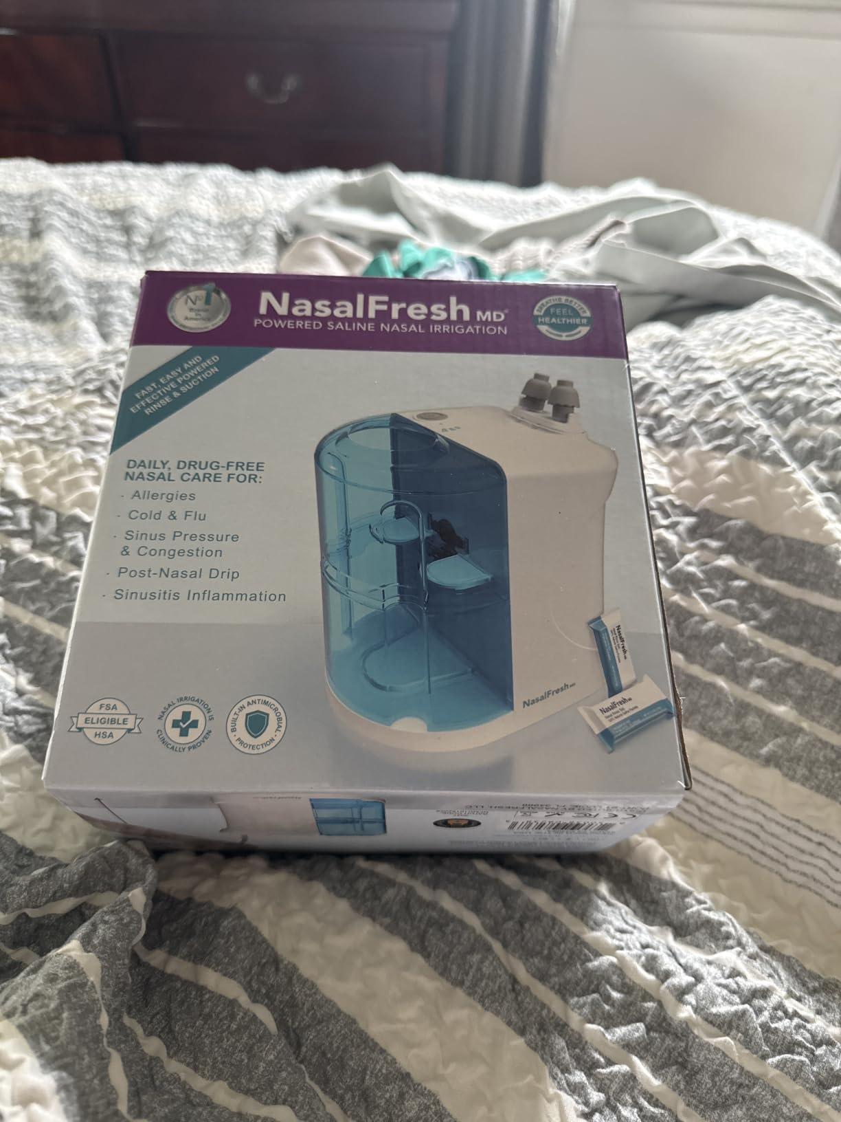 NASALFRESH MD Dual Powered Nasal Irrigation System, Sinus Rinse and Wash | Nasal Decongestant & Snoring Relief, 30 Saline Packets, 2 Sets of Nose Pillows, Rechargeable, Multi-User, 2-year Warranty customer photo 1