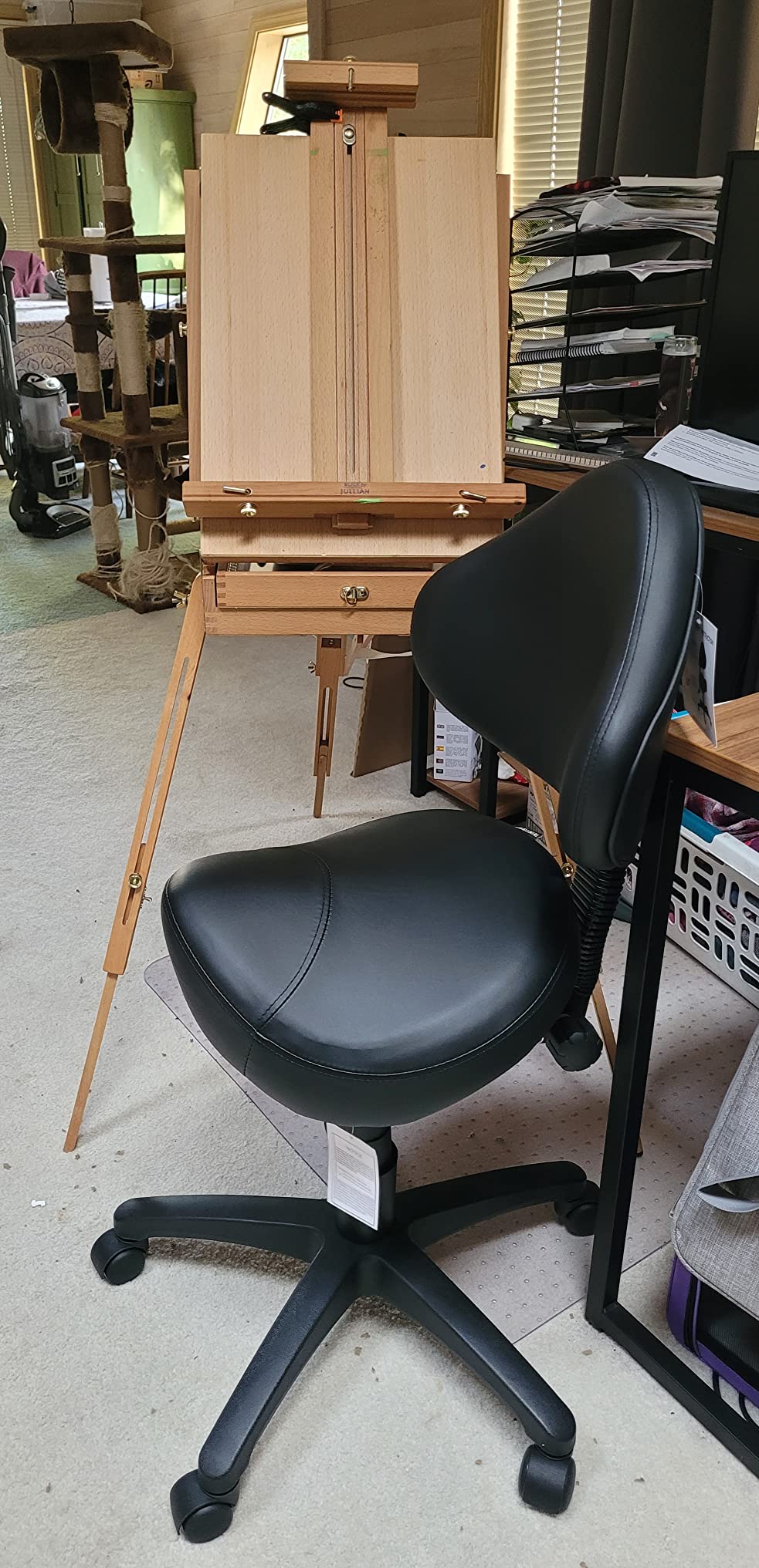 Ergonomic Saddle Chair with Back Support, Adjustable Rolling Stool | Aluminum Base, Adjustable Backrest, PU Casters, 400 lb Capacity, Dental, Salon, Spa & Office customer photo 2