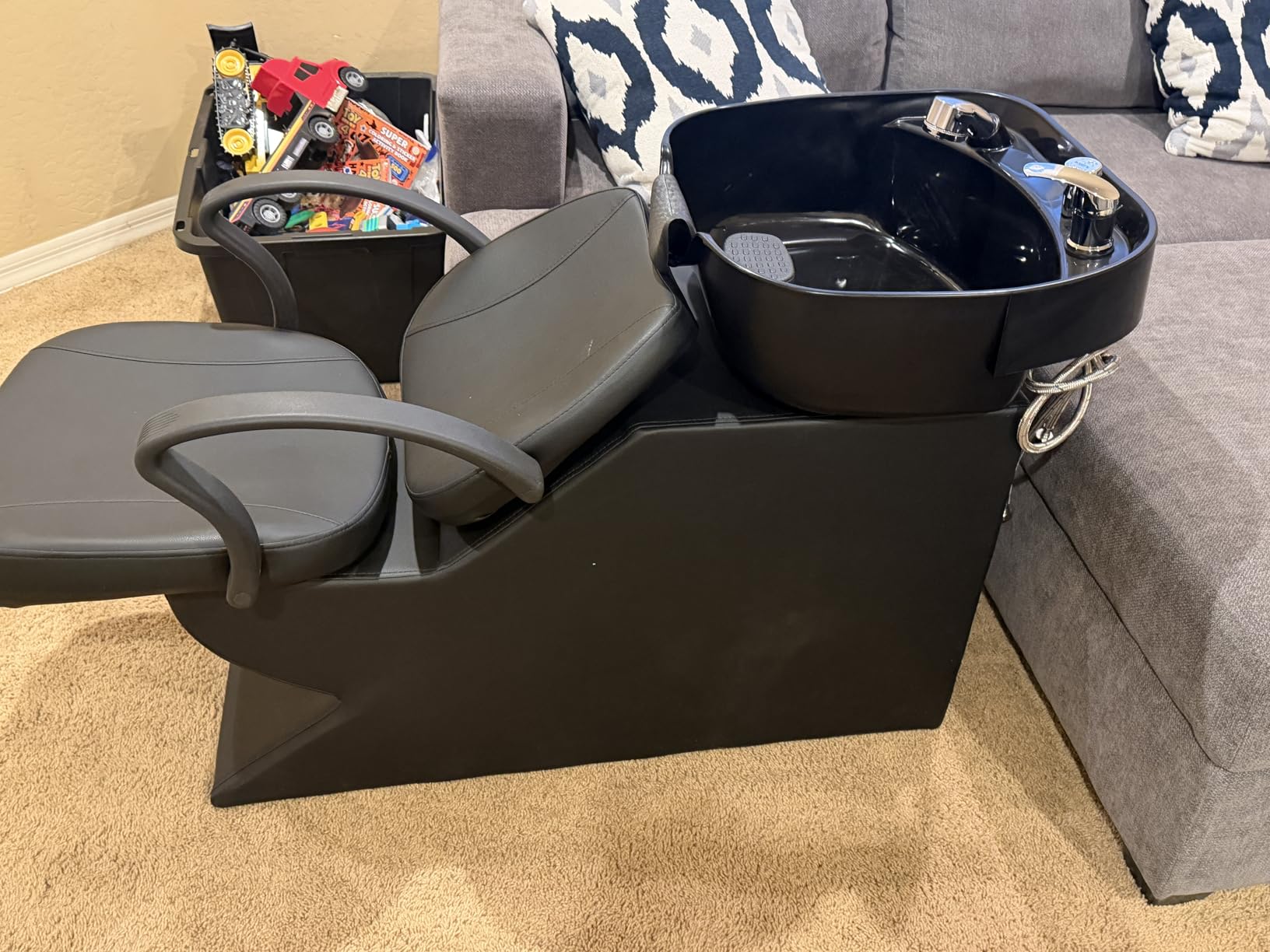 Shampoo Bowl and Chair Set, Backwash Shampoo Sink Chair | 7.87'' Deep ABS Basin | Neck Rest | PU Leather | 450lbs Capacity | Side Storage | Ideal for Barbershop Spa Home Studio customer photo 1