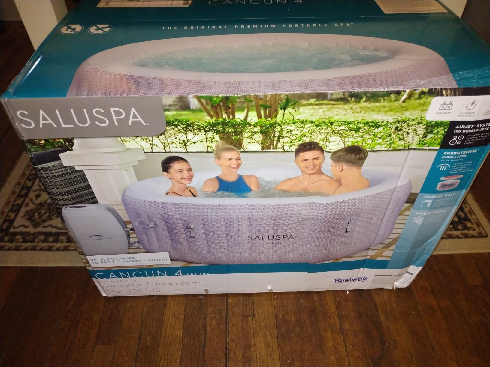 Bestway SaluSpa Miami 4 to 6 Person Inflatable Hot Tub, Round Energy-Efficient Portable Outdoor Spa with 140 AirJets, 77