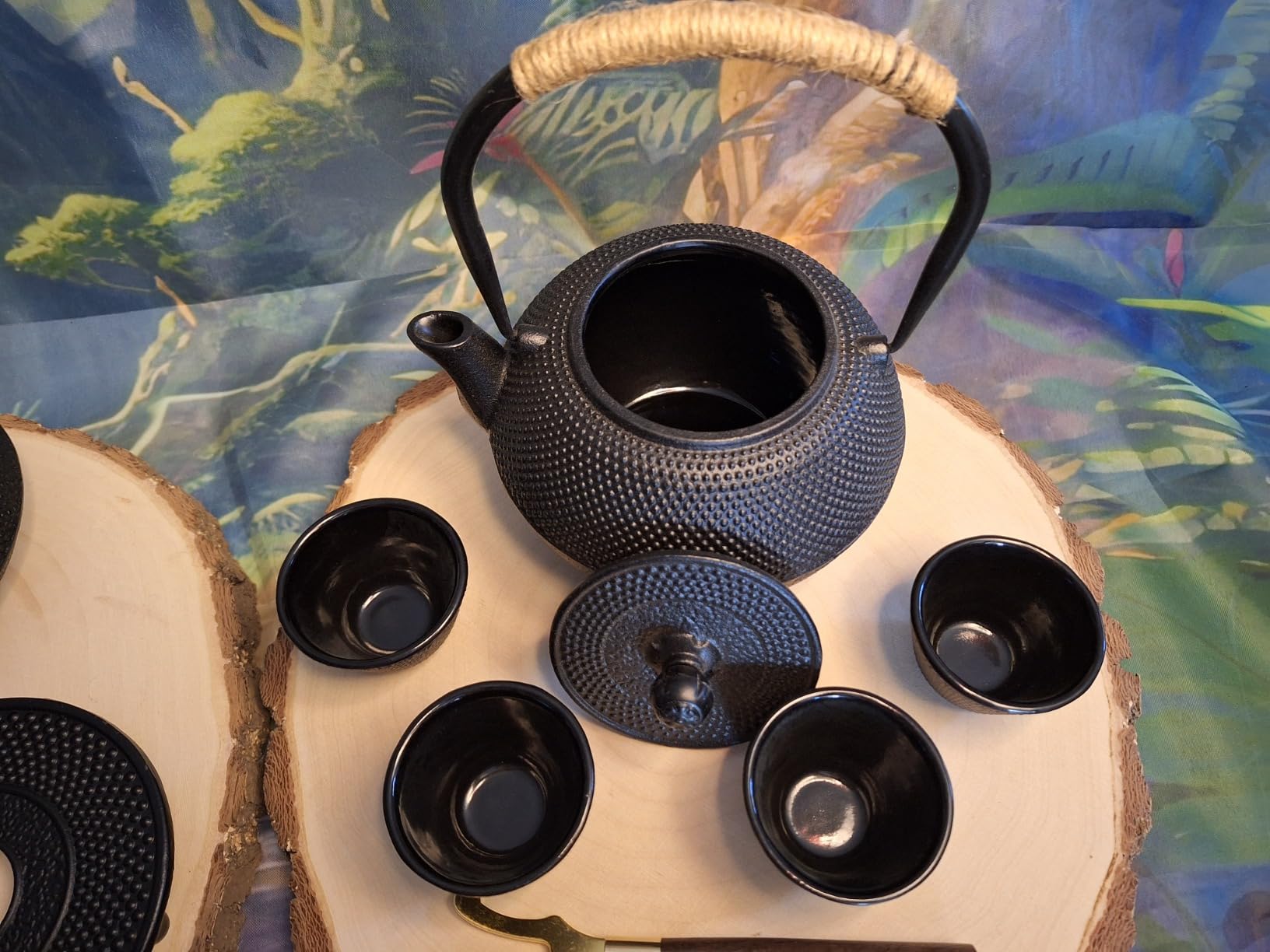 YJX 40.6oz Cast Iron Teapot Set with Warmer, Japanese Tea Set for Stovetop, 1200ml Black Tea Pot and Tea Cups Set, Tea Kettle with Infuser for Loose Leaves, Enameled Asian Teapot Sets for Adults customer photo 2