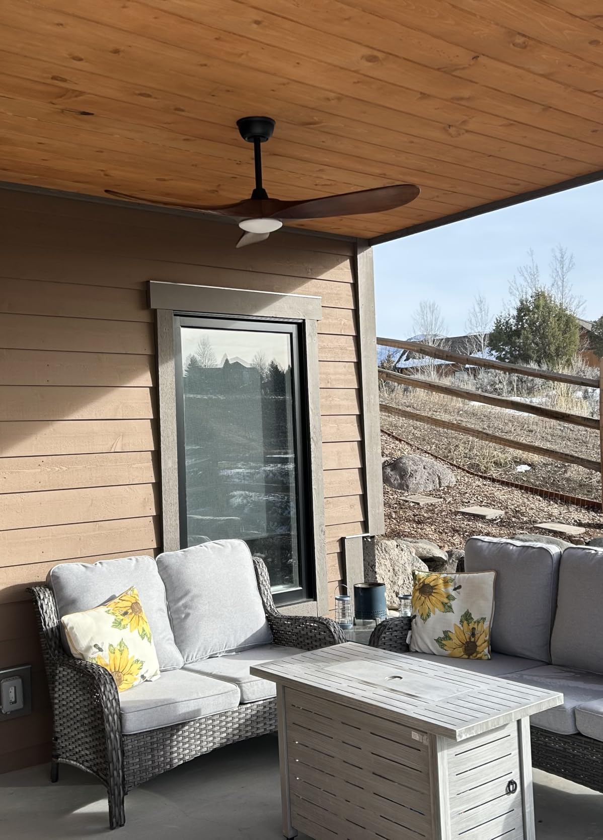 Haipeel 52 Inch Outdoor Ceiling Fan with Light and Remote, Solid Wood | Dimmable 3 Color LED with Memory 3 Blade Walnut Propeller Quiet High CFM Reversible BLDC, Damp Rated Outdoor Patios Farmhouse customer photo 2