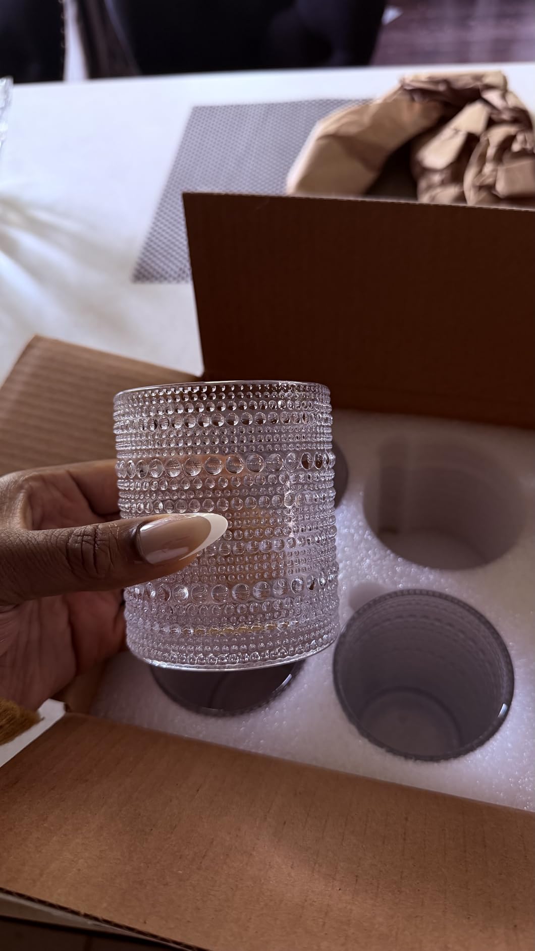 Moretoes Hobnail Drinking Glasses Set of 12, 12 Oz Highball Glasses & 10 Oz Cocktail Glasses, Clear Embossed Boho Glass Cups Kitchen Bar Tumbler Glassware Set for Whiskey, Beer, Juice, Milk customer photo 1